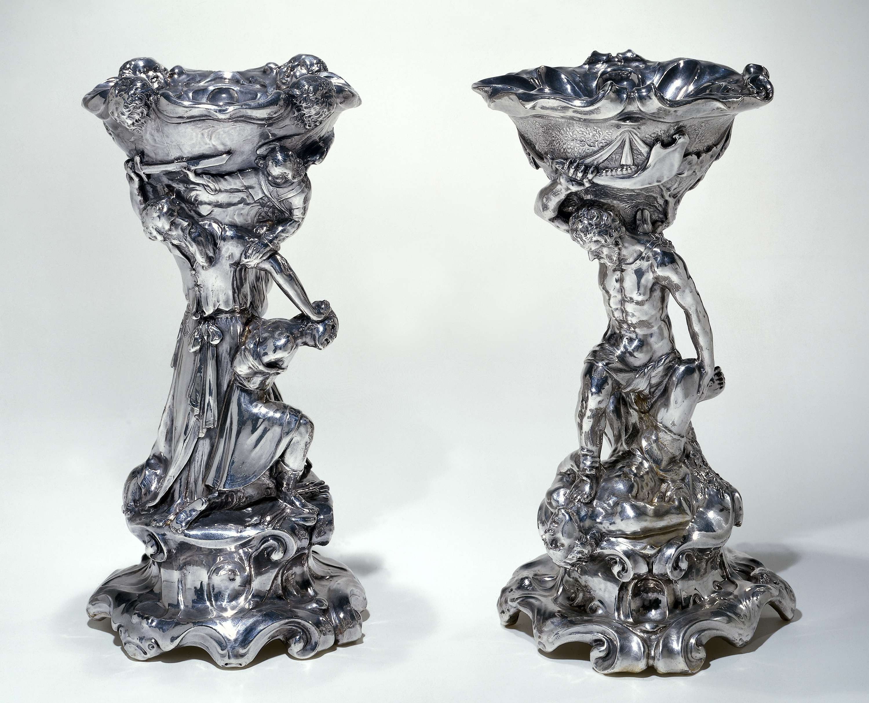 Two salt-cellars, one with Cain and Abel, and one with the Sacrifice of Isaac, by Adam van Vianen (I), public domain