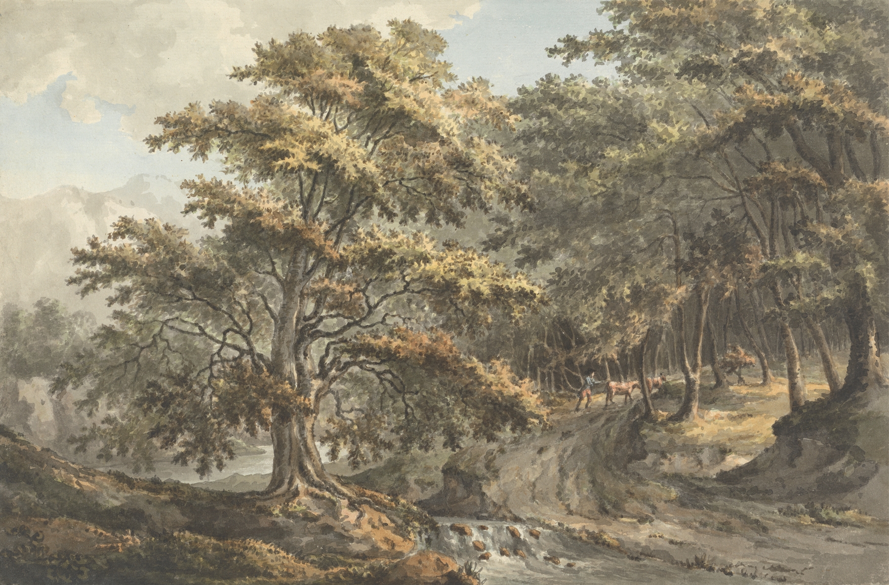 Landscape with River and Cattle Driver in Background by William P. Sherlock, oil painting