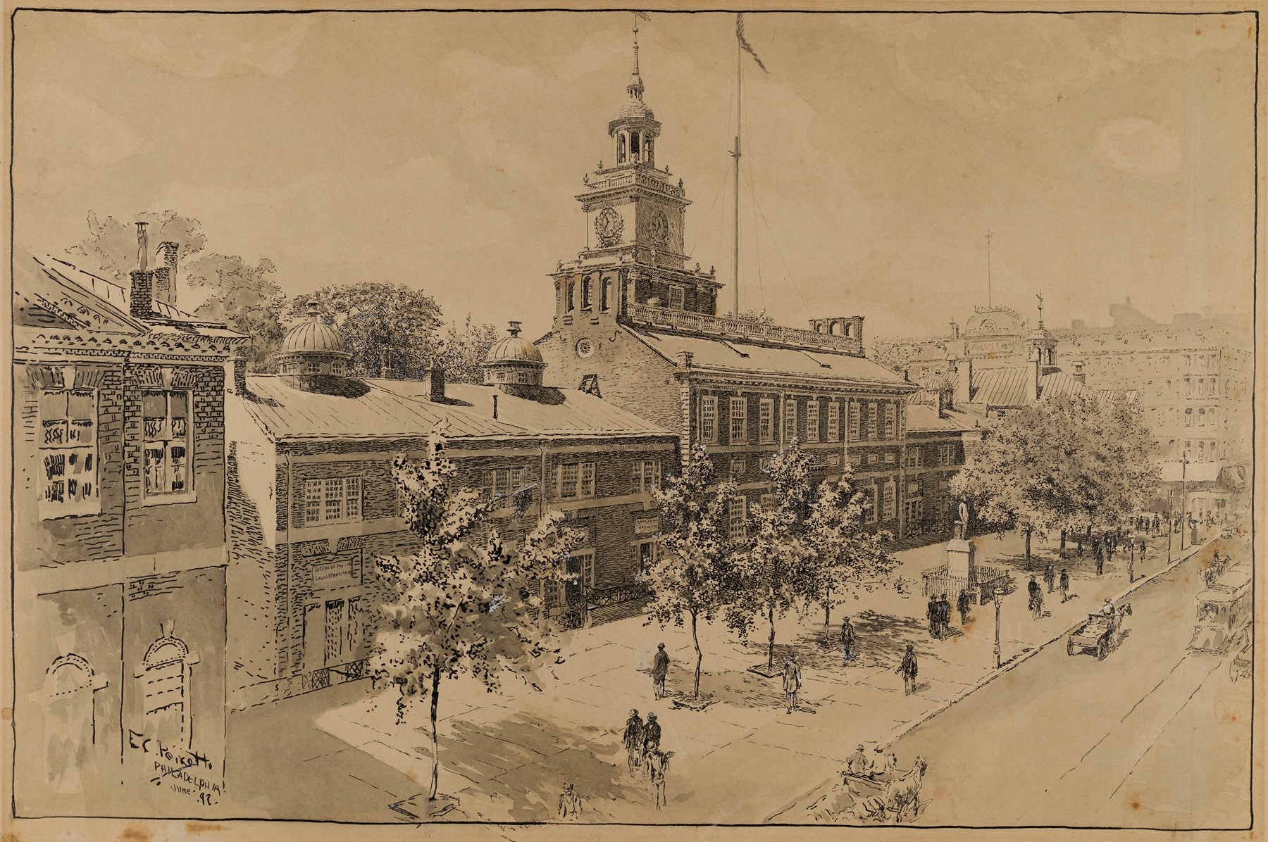 Philadelphia, Independence Hall, Chestnut Street, by Ernest Peixotto, public domain