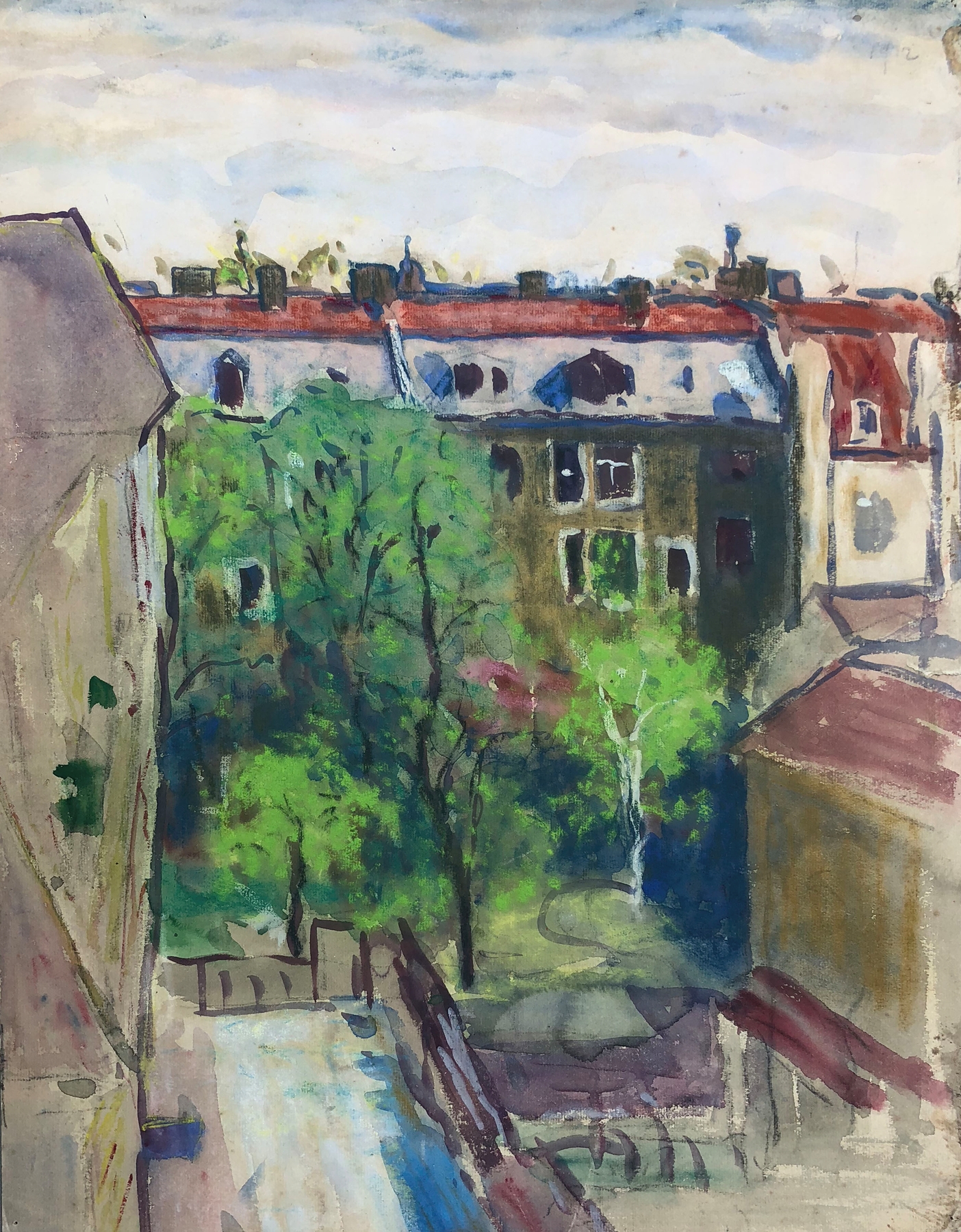 Interior scene with shadows on cobblestones, oil painting by Otto Geigenberger