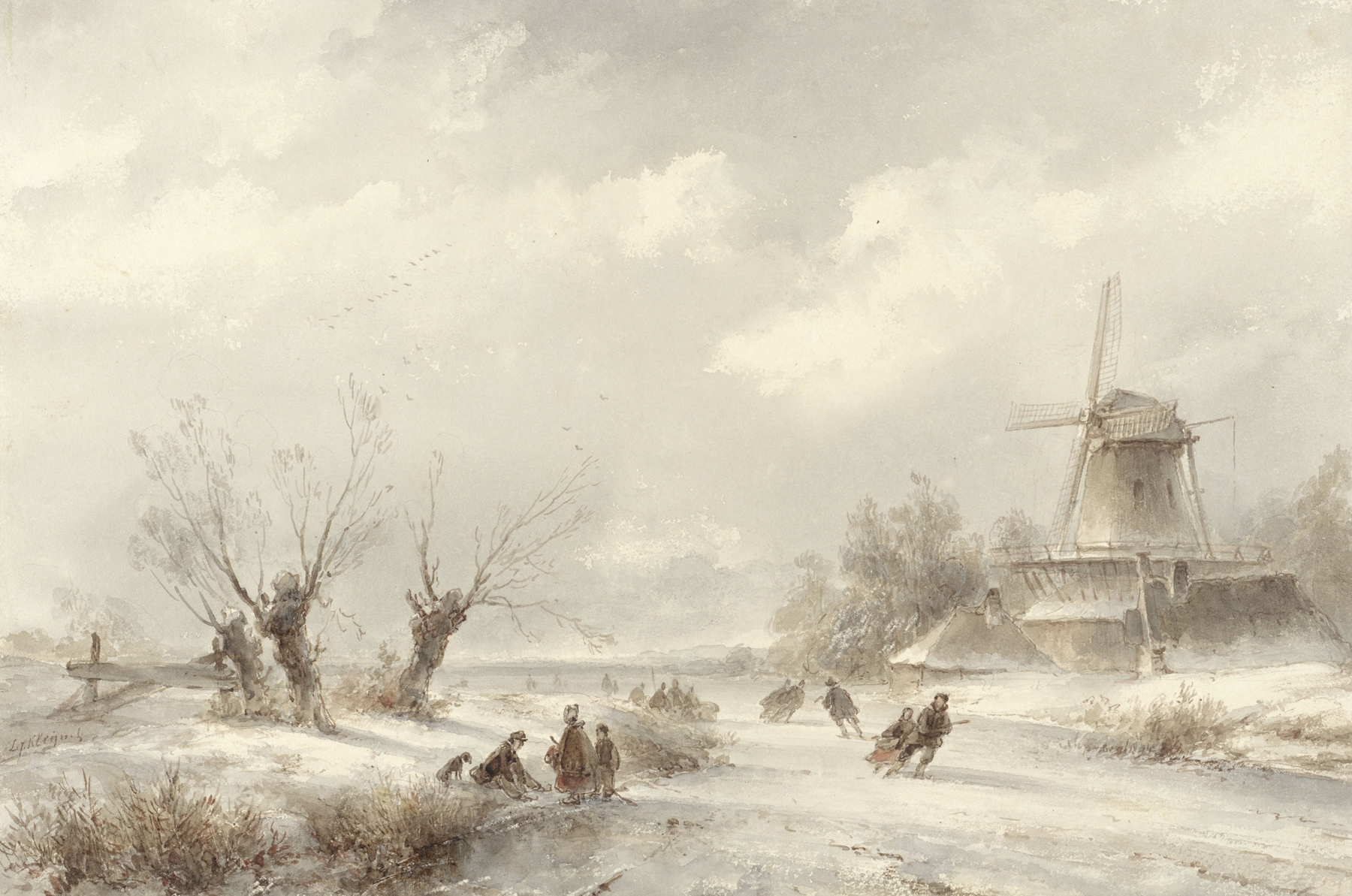 Winter landscape with skaters by Lodewijk Johannes Kleijn, oil on canvas