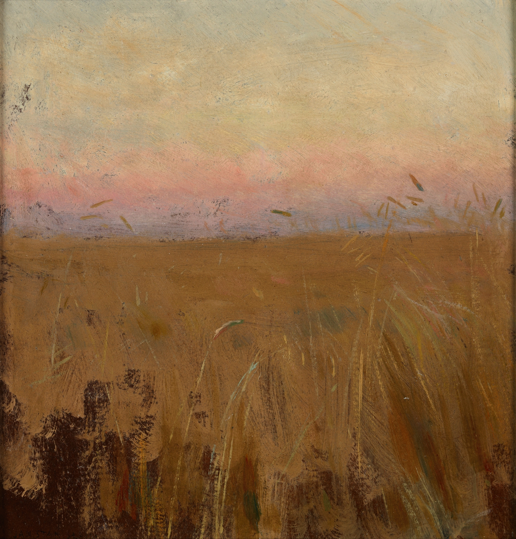 Landscape with golden rye stalks, oil painting by Jan Stanisławski