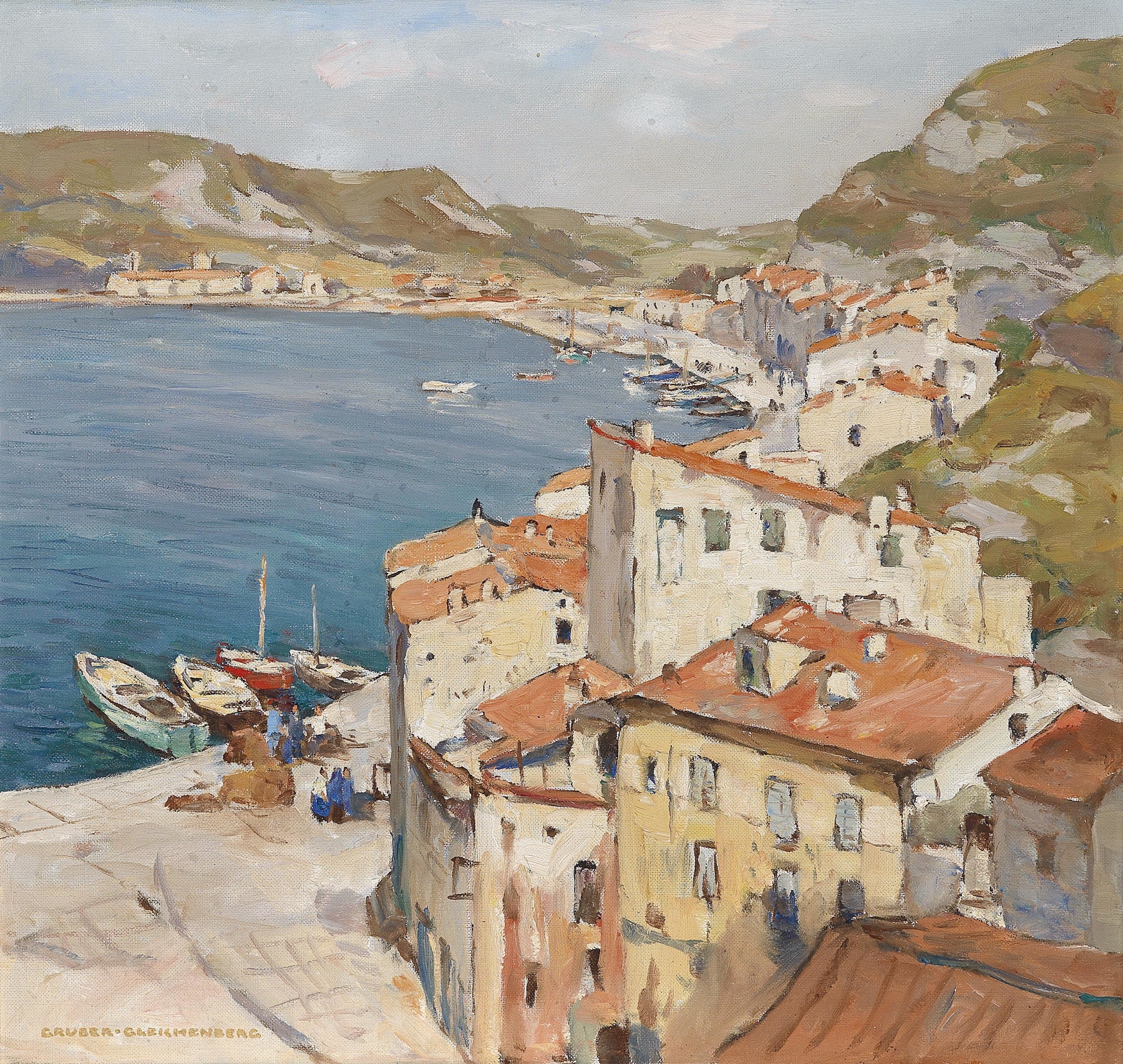 Hafen von Bonifacio by Franz Gruber-Gleichenberg, oil on canvas depicting cliffs and sea.