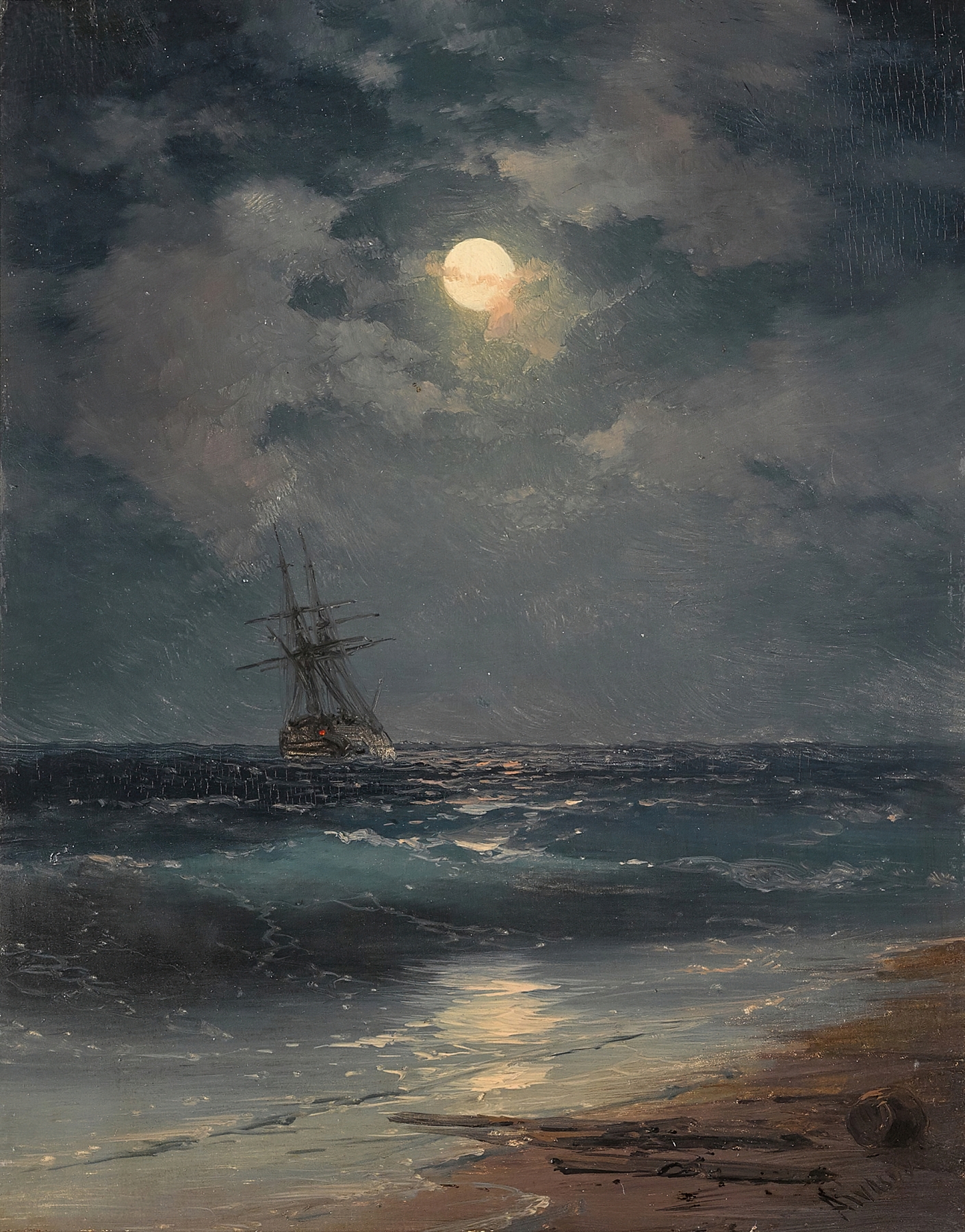 Ship by Moonlight, by Ivan Konstantinovich Aivazovsky, public domain