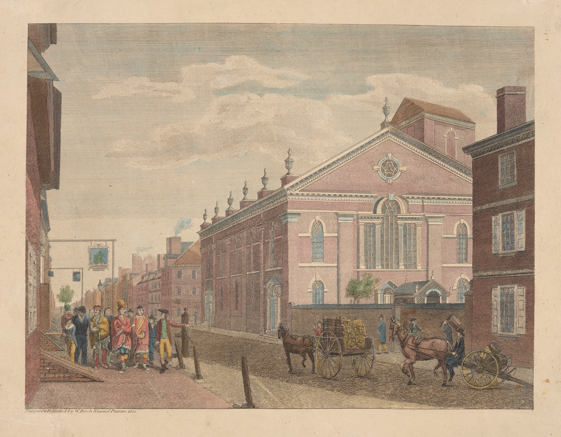 New Lutheran Church, in Fourth Street, Philadelphia., by William Russell Birch, public domain