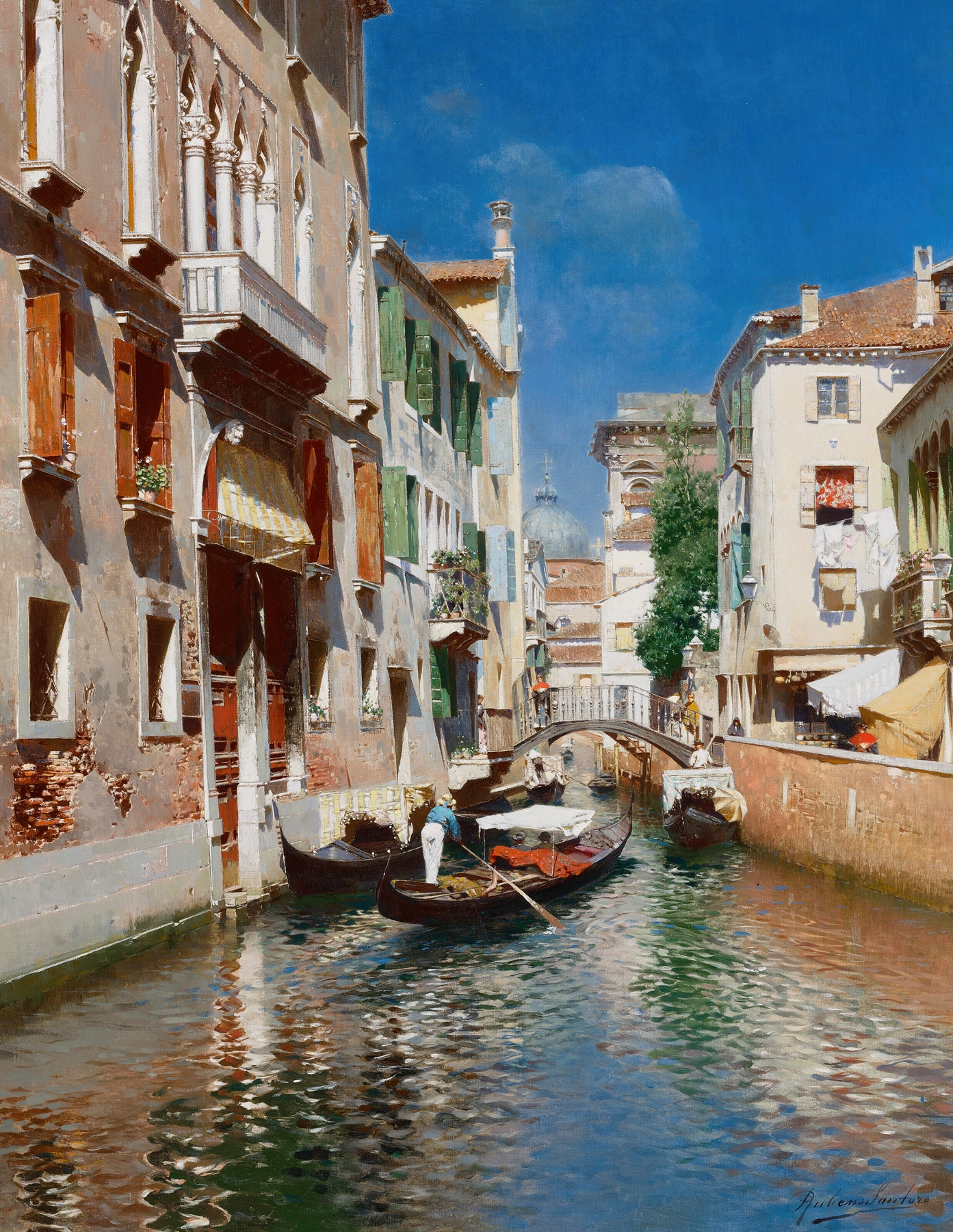 Gondolas in Venice, by Rubens Santoro, public domain