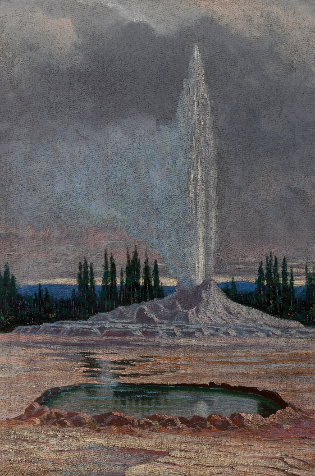 Castle Geyser in Yellowstone National Park, watercolor by Grafton Tyler Brown