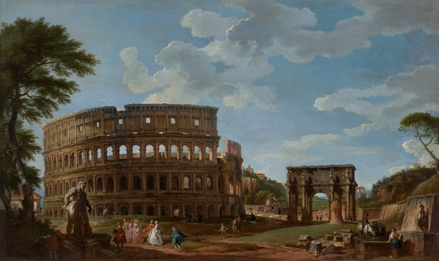 View of the Colosseum and the Arch of Constantine, by Giovanni Paolo Panini, public domain