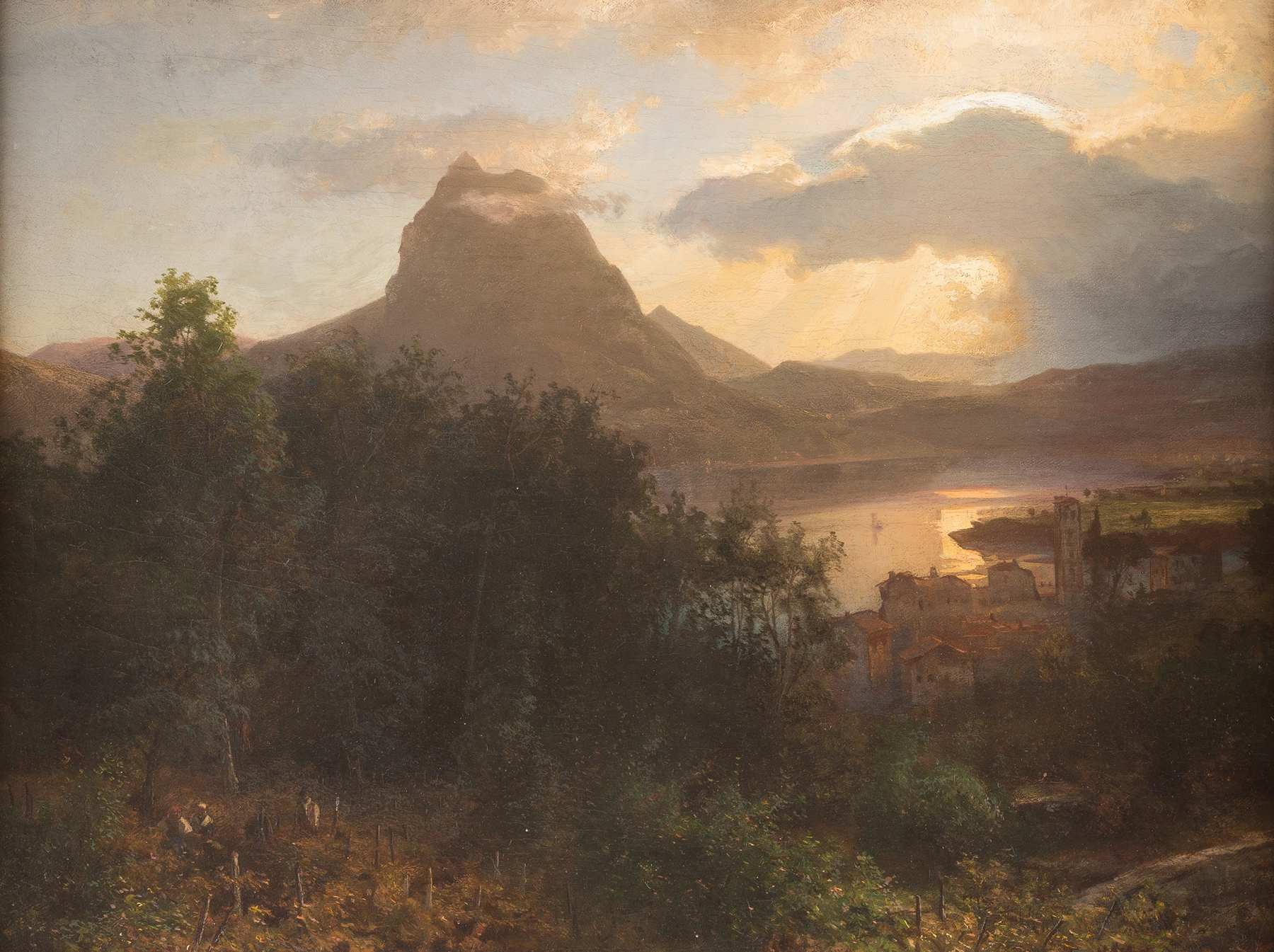 Grape harvest in the evening, by Oswald Achenbach, public domain