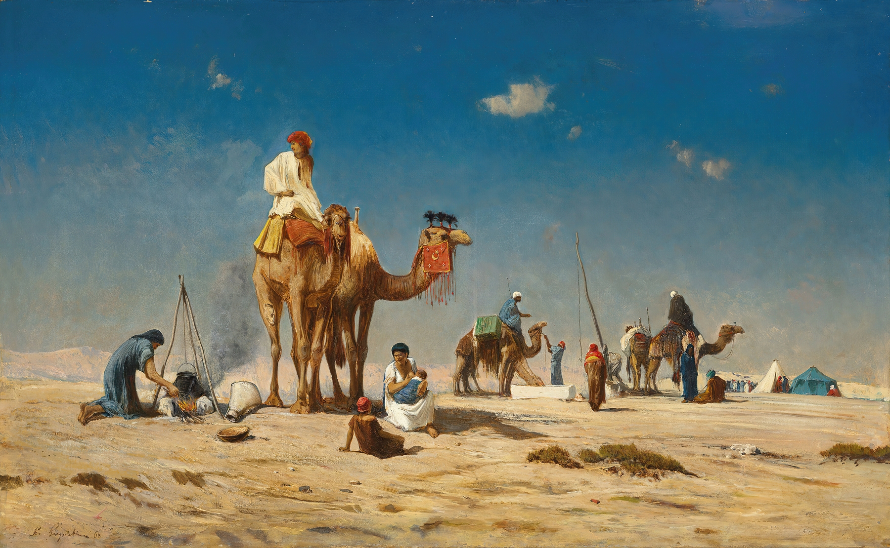 Travellers in the desert, by Victor Huguet, public domain