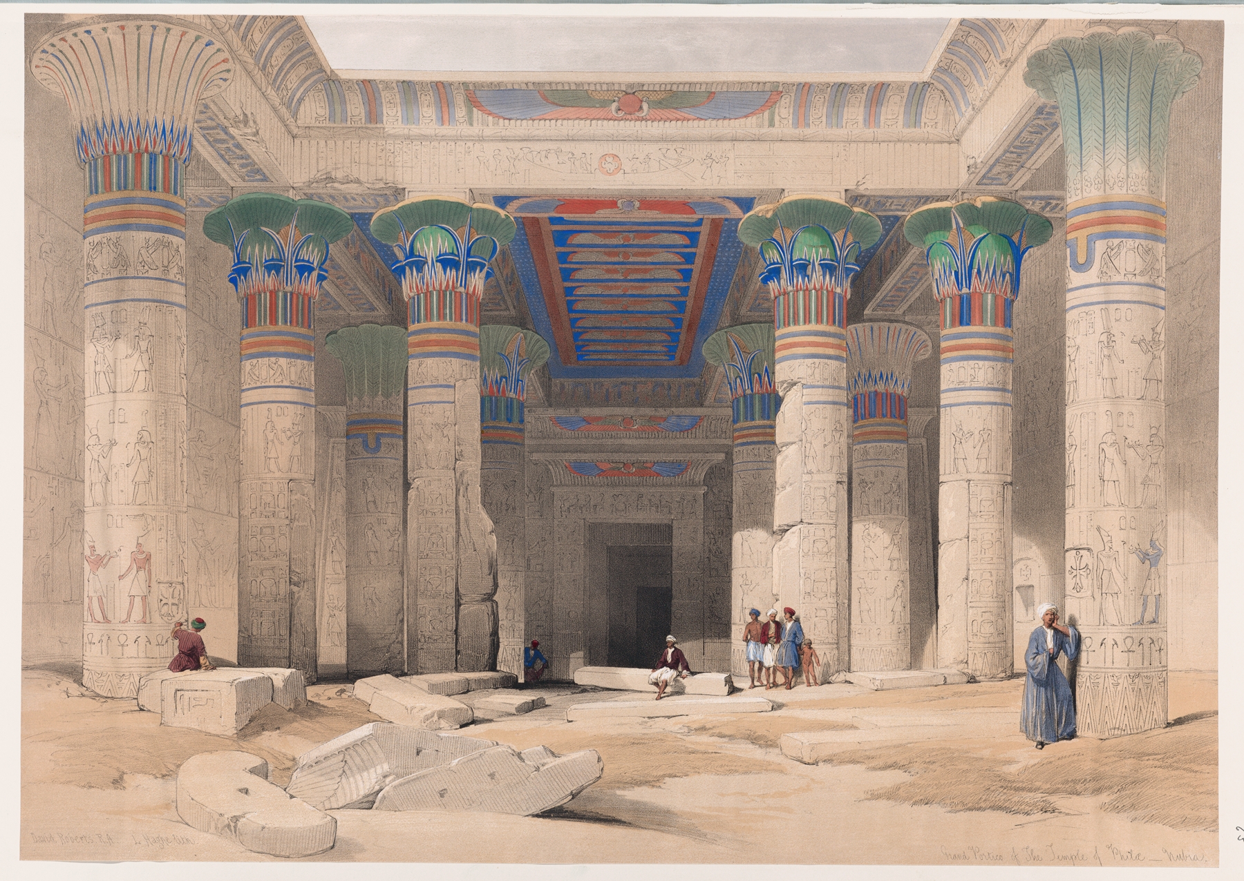Grand portico of the Temple of Philæ, Nubia., by David Roberts, public domain