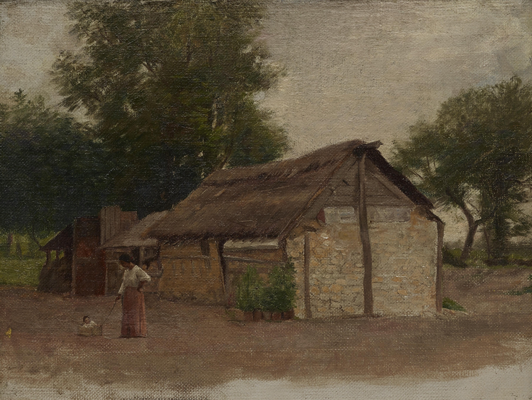 Mexican Jacal by Robert Jenkins Onderdonk, oil on canvas depicting adobe walls and sunlight.