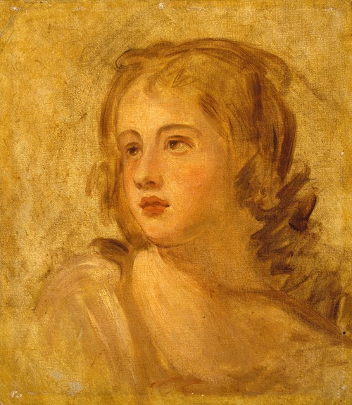 A striking portrait of a woman by George Romney, showcasing his skill in capturing human emotion.