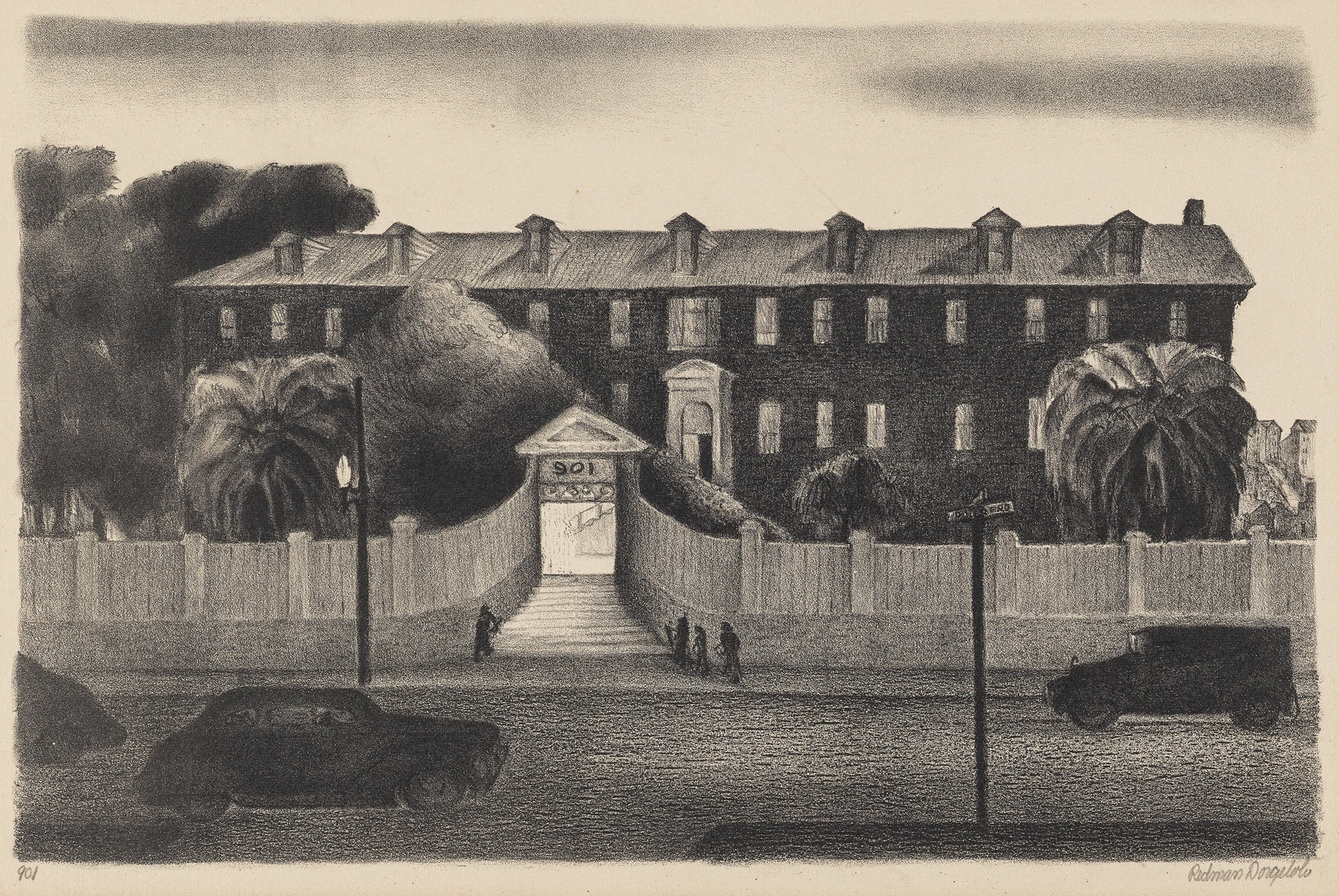 Modernism architecture by Marguerite Redman Dorgeloh, depicting an urban street view