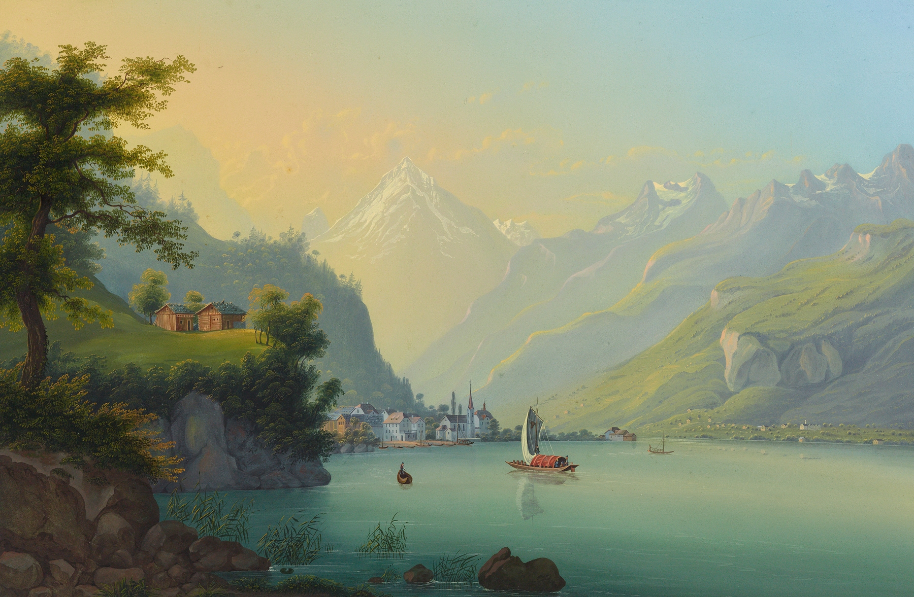 Landscape with mountains and mist by Johann Ludwig Bleuler, oil painting