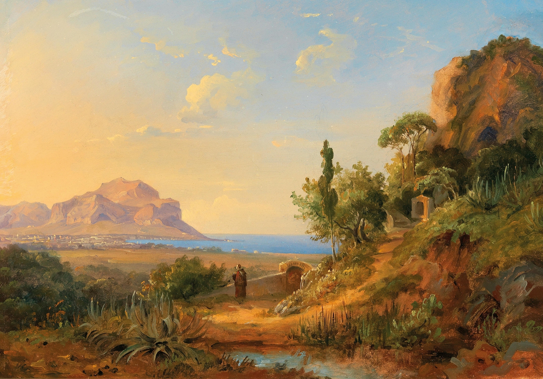 A view of the Bay of Palermo with Monte Pellegrino, Sicily, by Carl Morgenstern, public domain