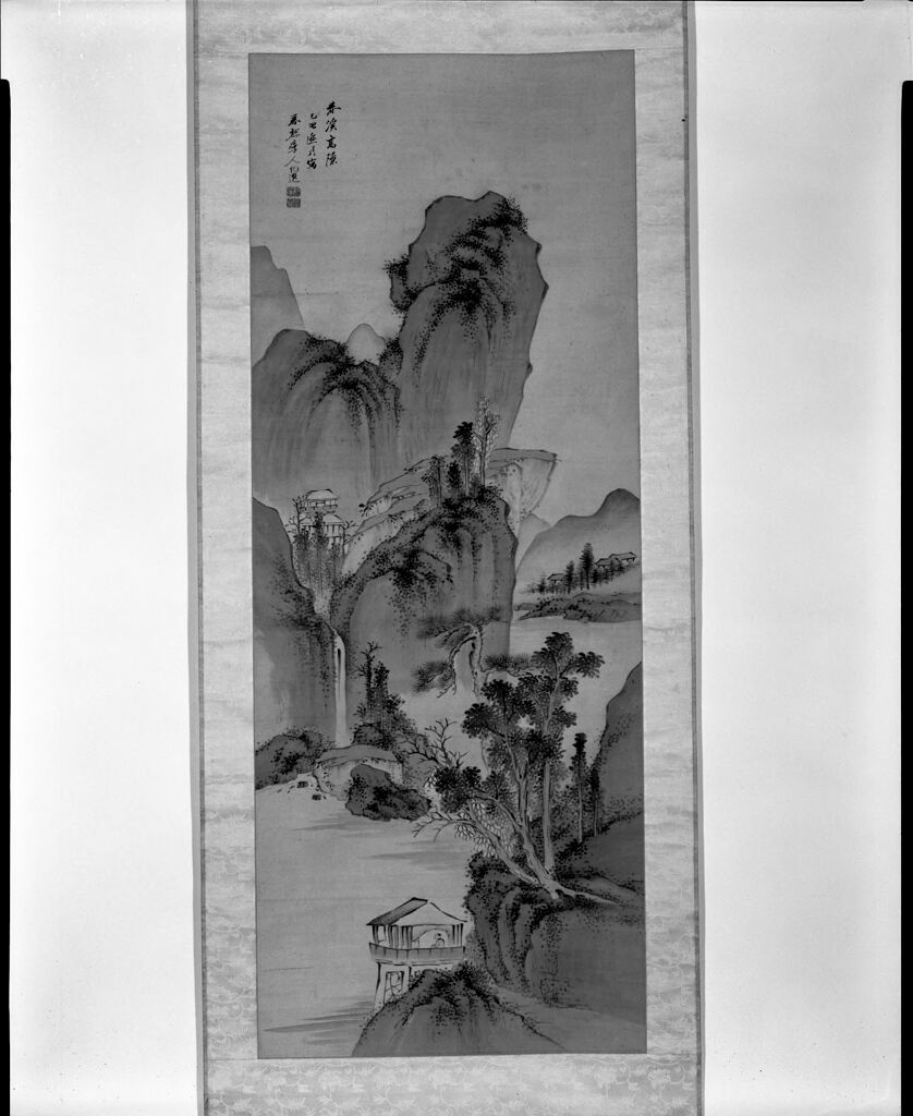 Blue and Green Landscape, ink and color on silk by Uragami Shunkin