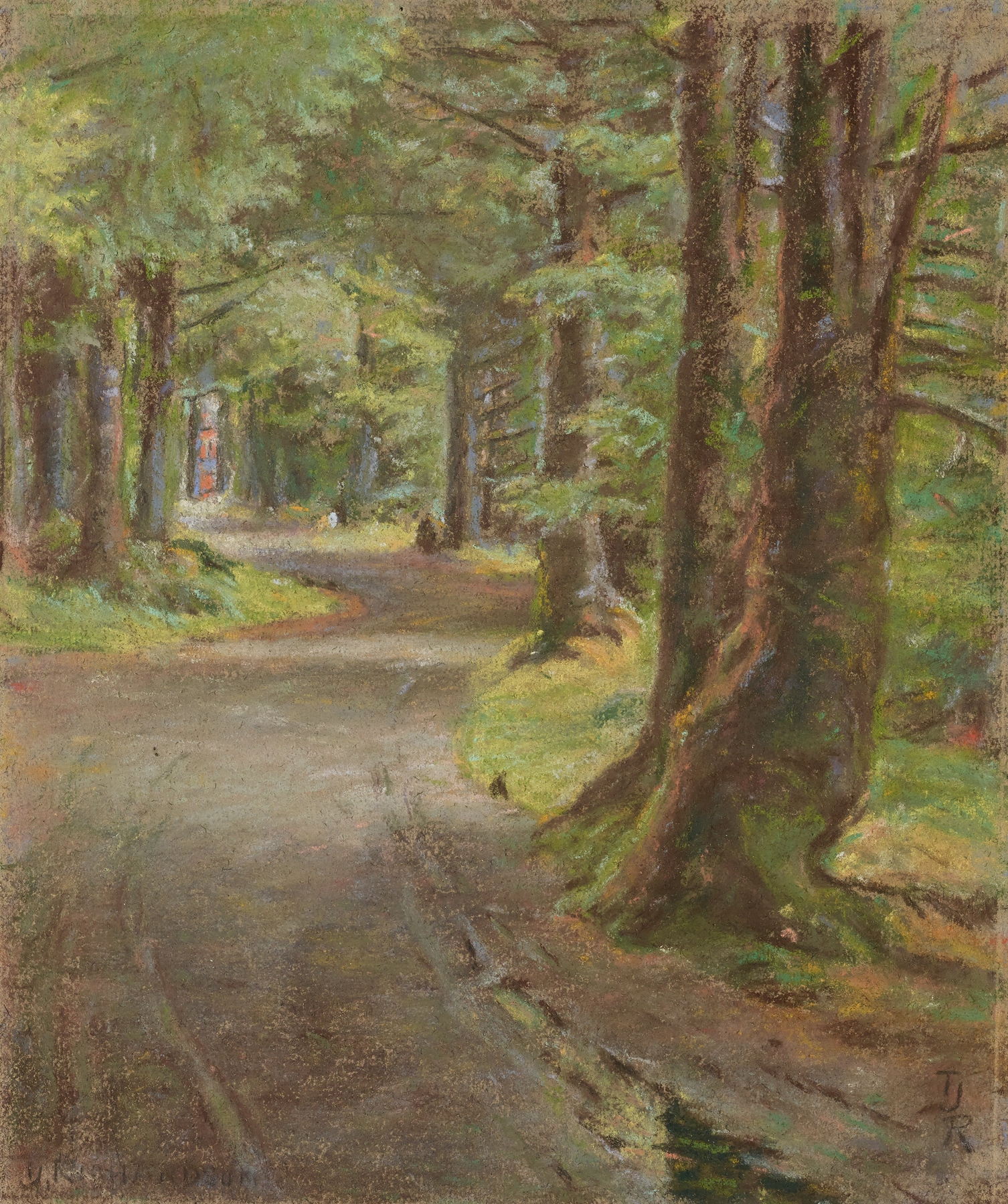 Landscape depicting a river walk through a forest by Theodore J. Richardson, 19th century