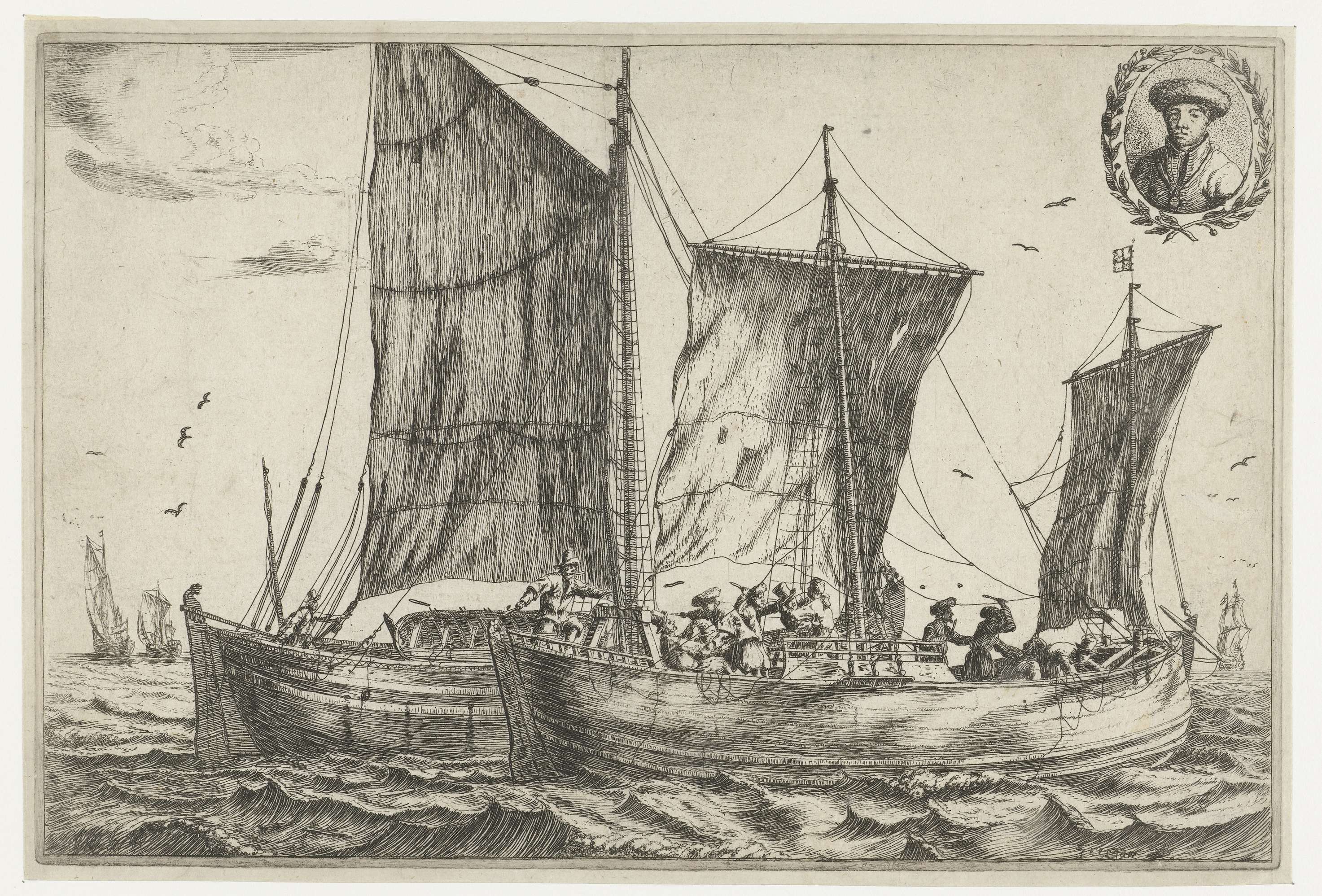 Historical etching by Reinier Nooms depicting Dutch and English sailors in battle