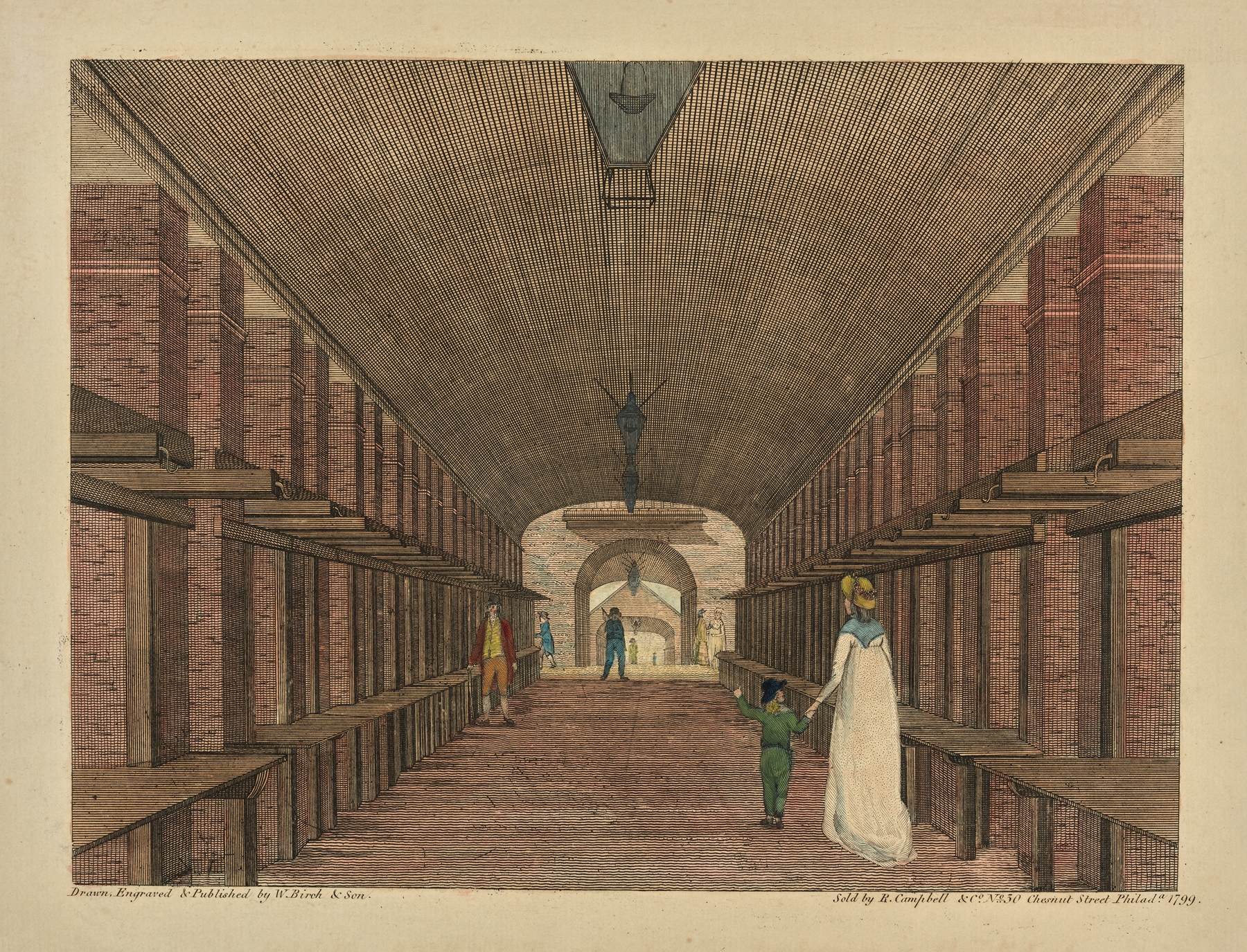 High Street Market, Philadelphia., by William Russell Birch, public domain