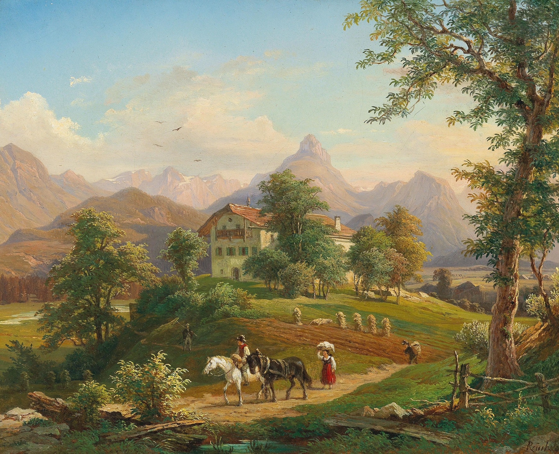 Landscape with golden fields and hills, oil painting by Franz Xaver Reinhold