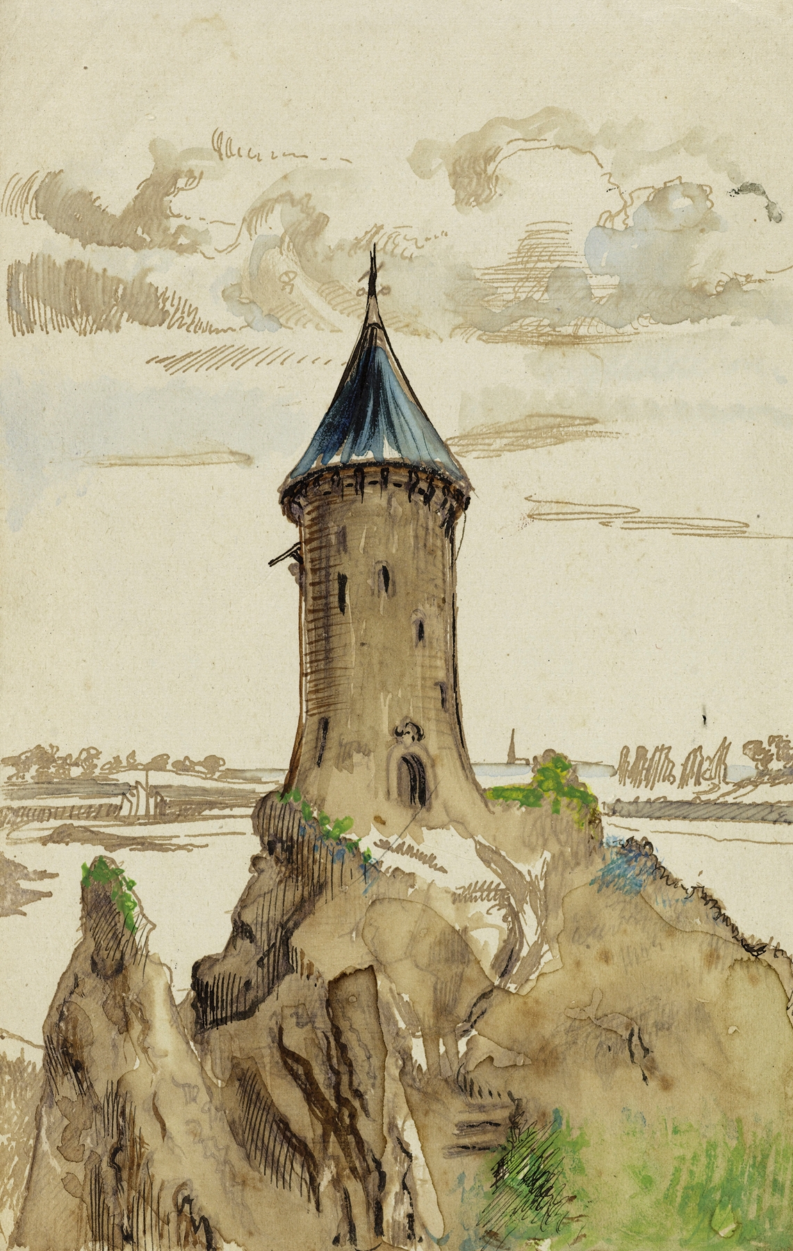 Landscape of a castle by Arthur-Joseph Gueniot, oil on canvas