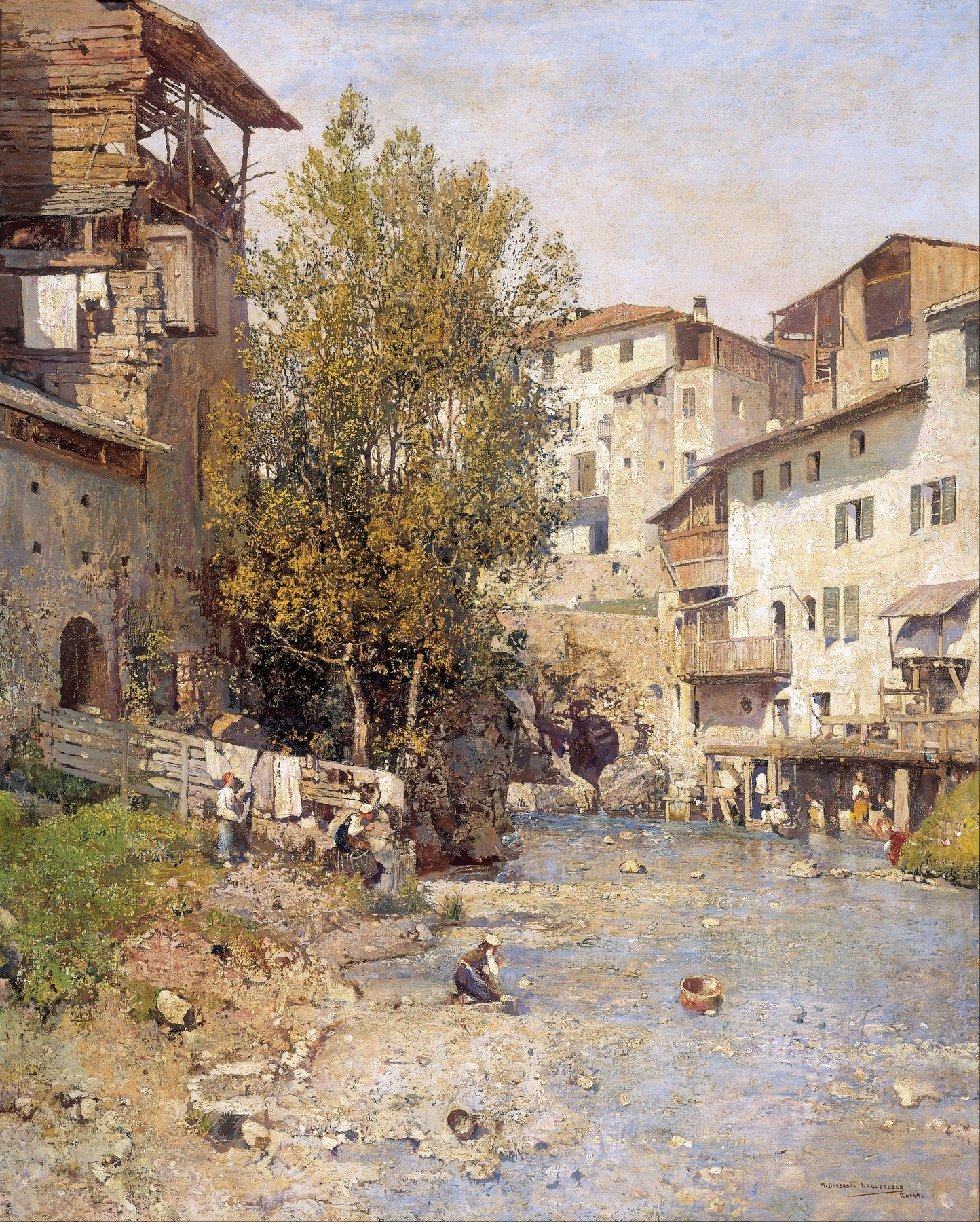 Landscape with a village on the outskirts of Rome, oil on canvas by Mariano Barbasán