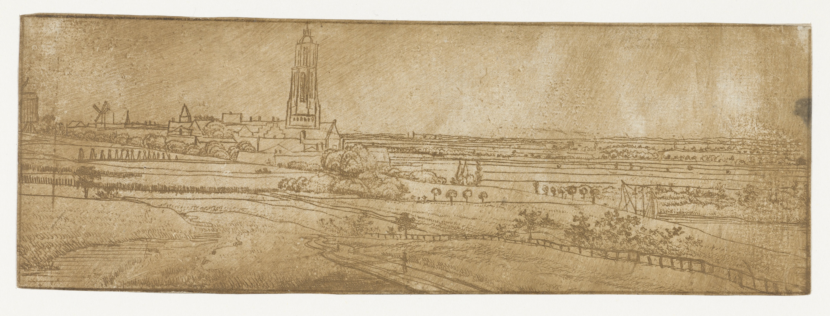 Etching by Jan Ruyscher depicting a tranquil river and lush greenery