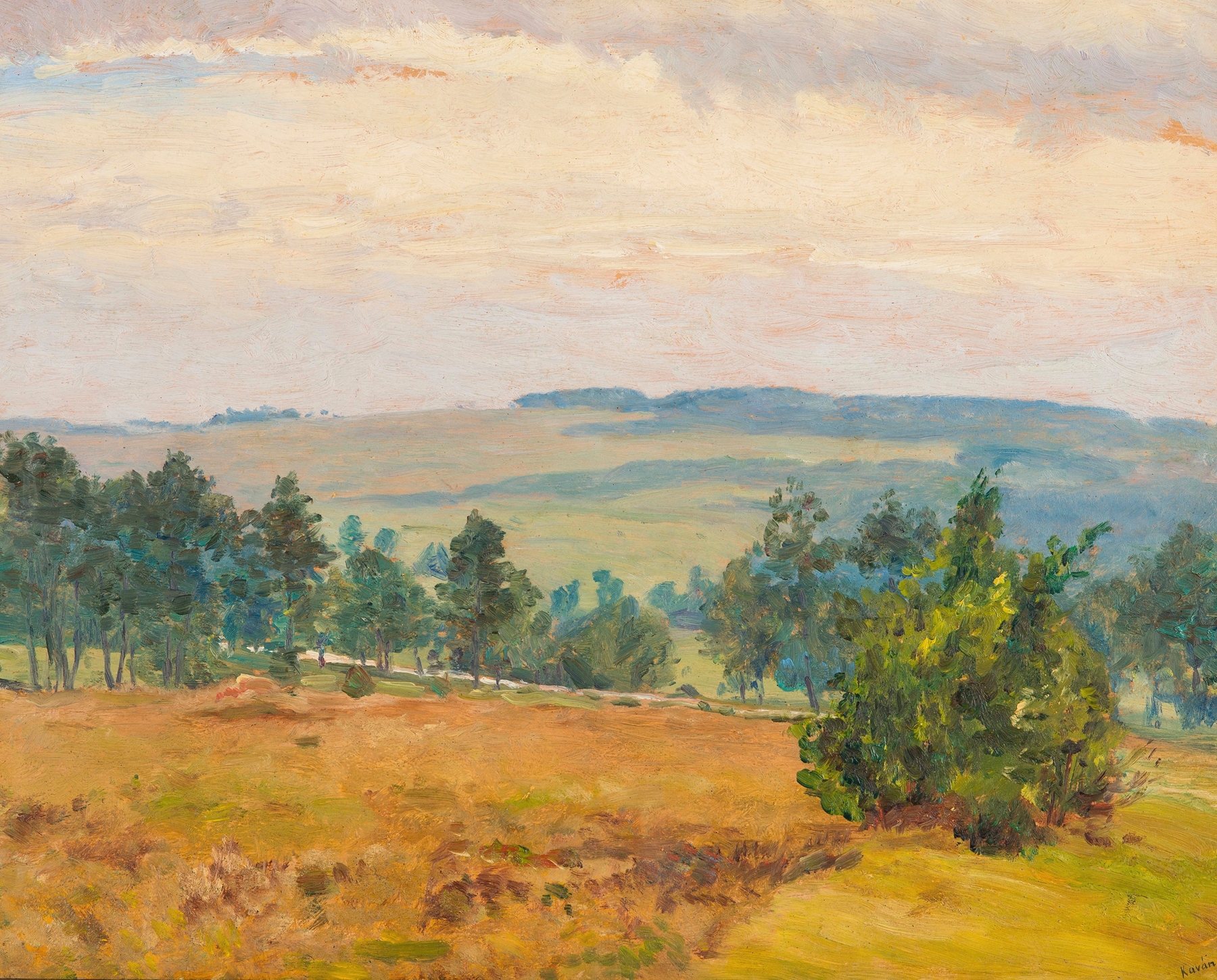 Landscape of autumn colors in oil on canvas by František Kaván