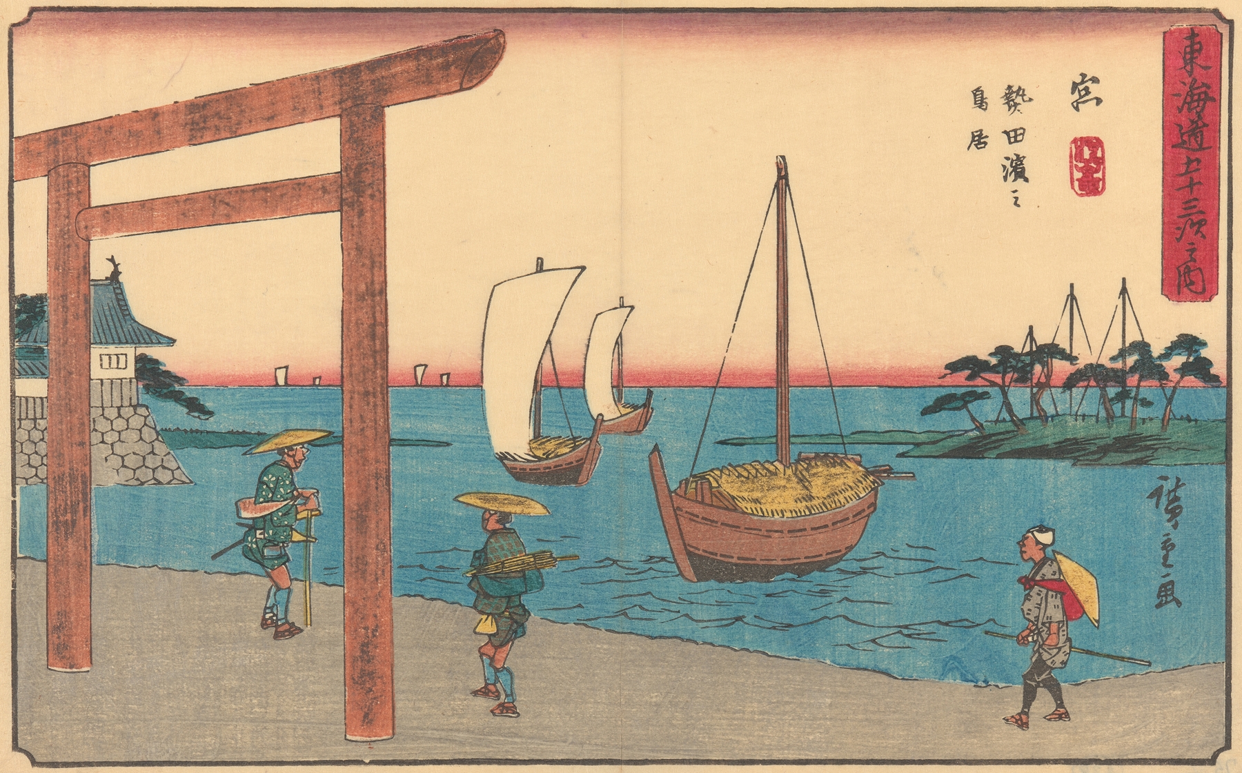 Ukiyo-e landscape by Utagawa Hiroshige, featuring gentle blues and greens
