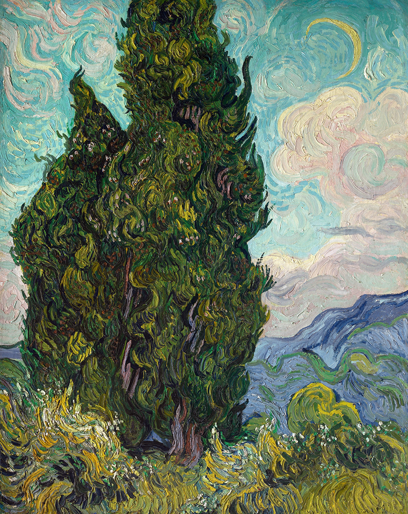 Cypresses, by Vincent van Gogh, public domain