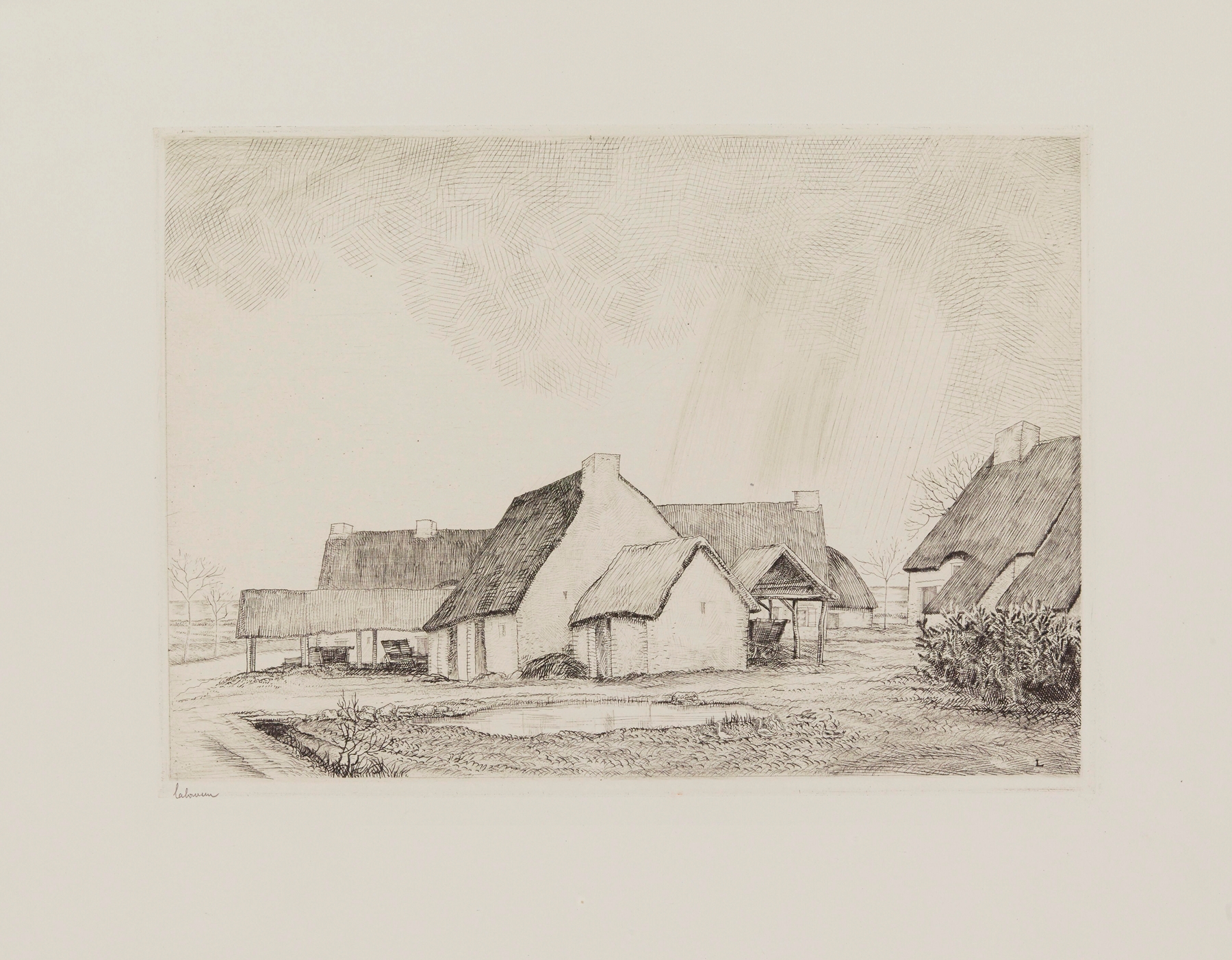 La mare aux canards by Jean-Émile Laboureur, depicting a tranquil pond in an unknown medium.