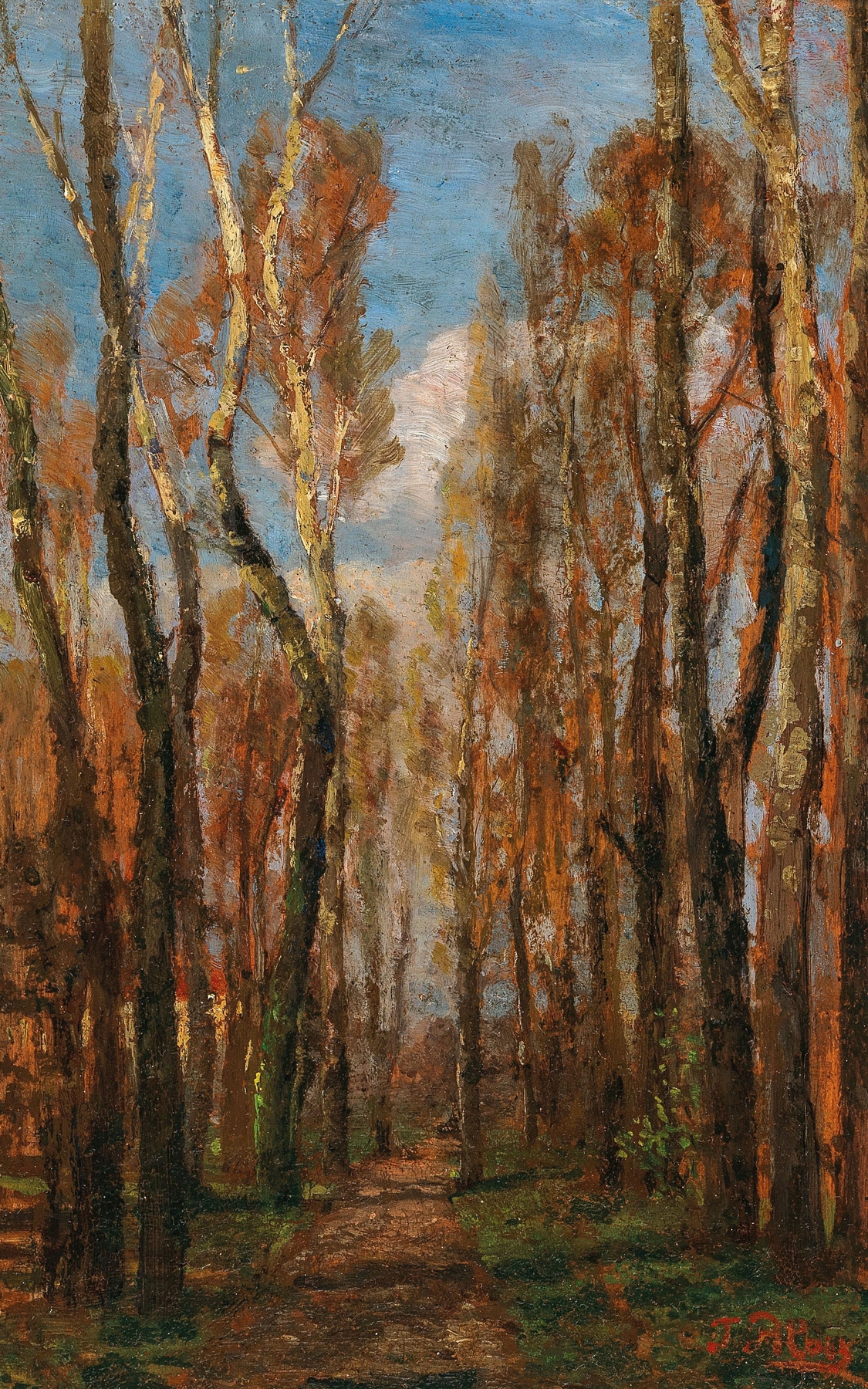 Prater Landscape by Tina Blau, oil on canvas depicting a lush meadow and rolling hills.