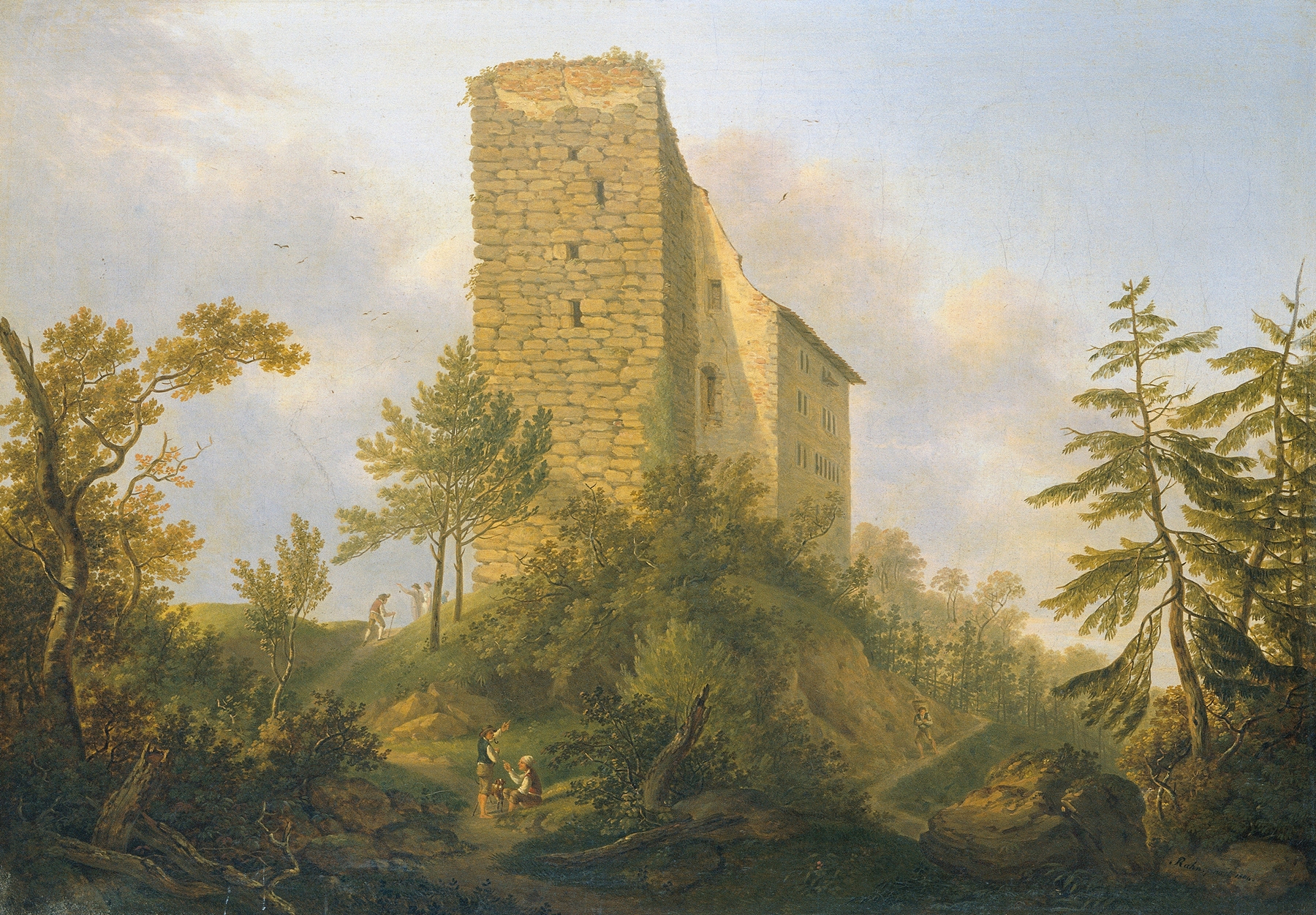 Landscape with ruins and overgrown foliage by Johann Caspar Rahn, oil painting