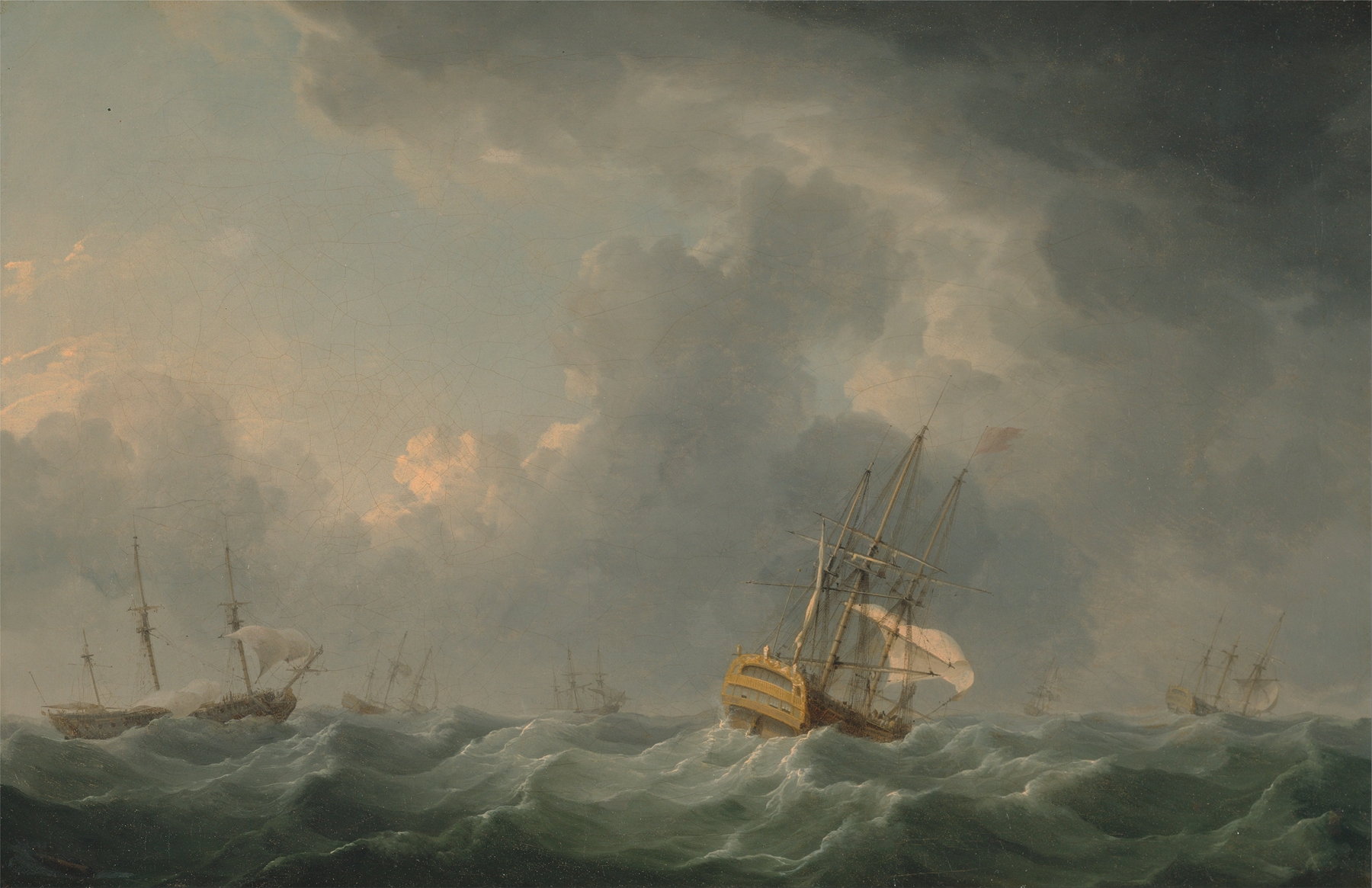 English Ships Running before a Gale, by Charles Brooking, public domain