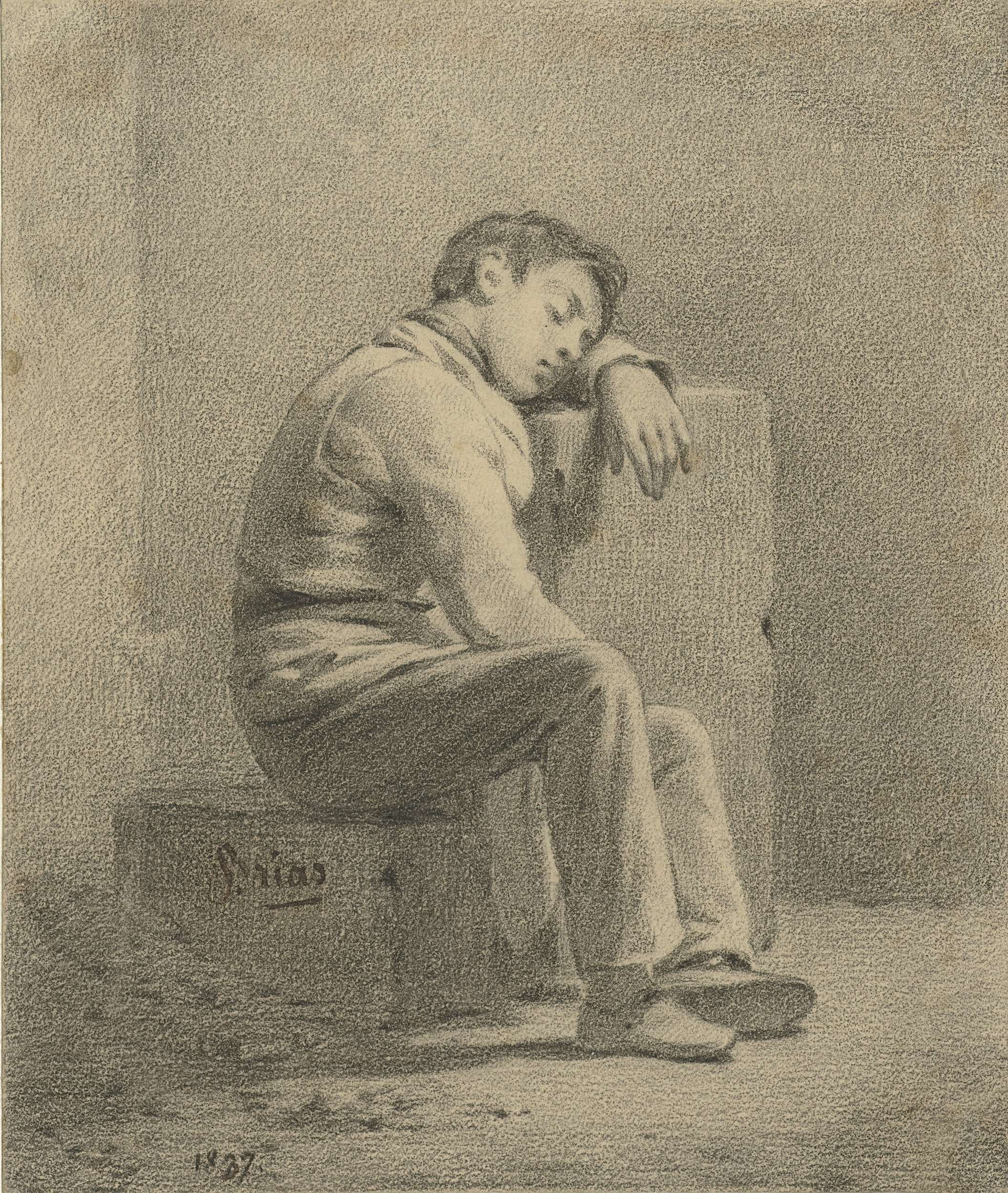 Portrait of a sleeping boy in paper by Charles Brias