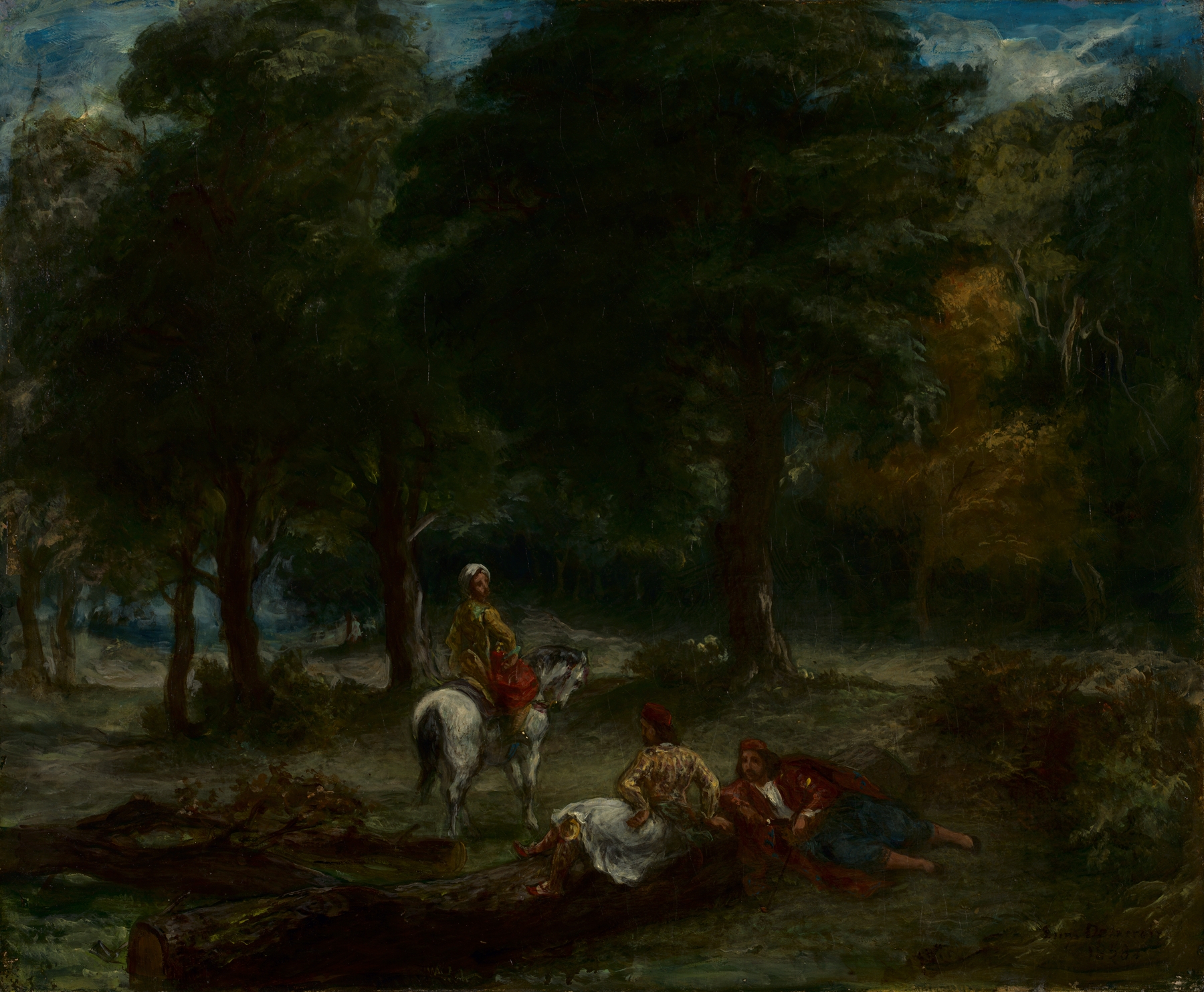 Greek Cavalry Men Resting in Forest, by Eugène Delacroix, public domain