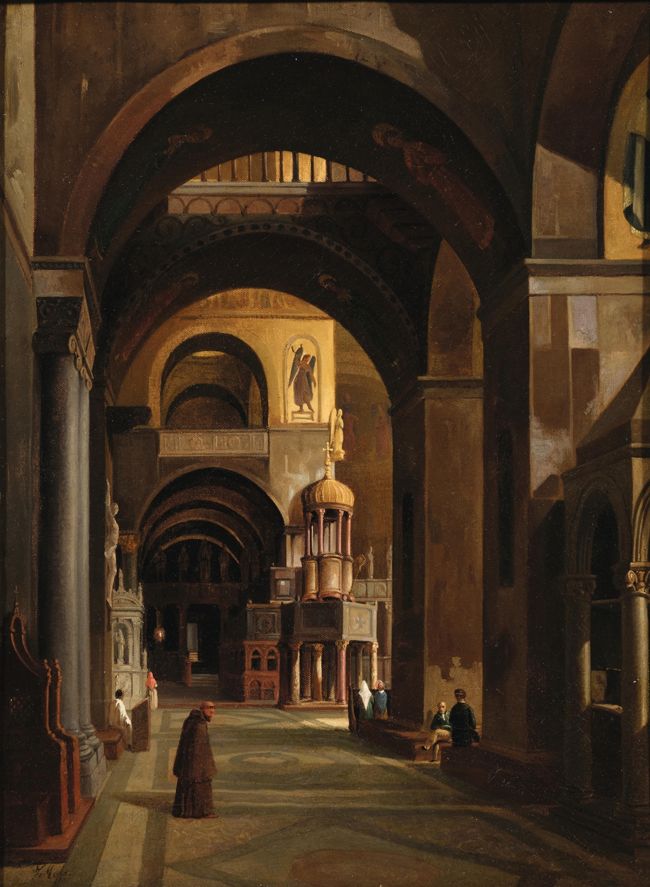 Interior of San Mark’s Basilica with mosaics and columns by Federico Moja