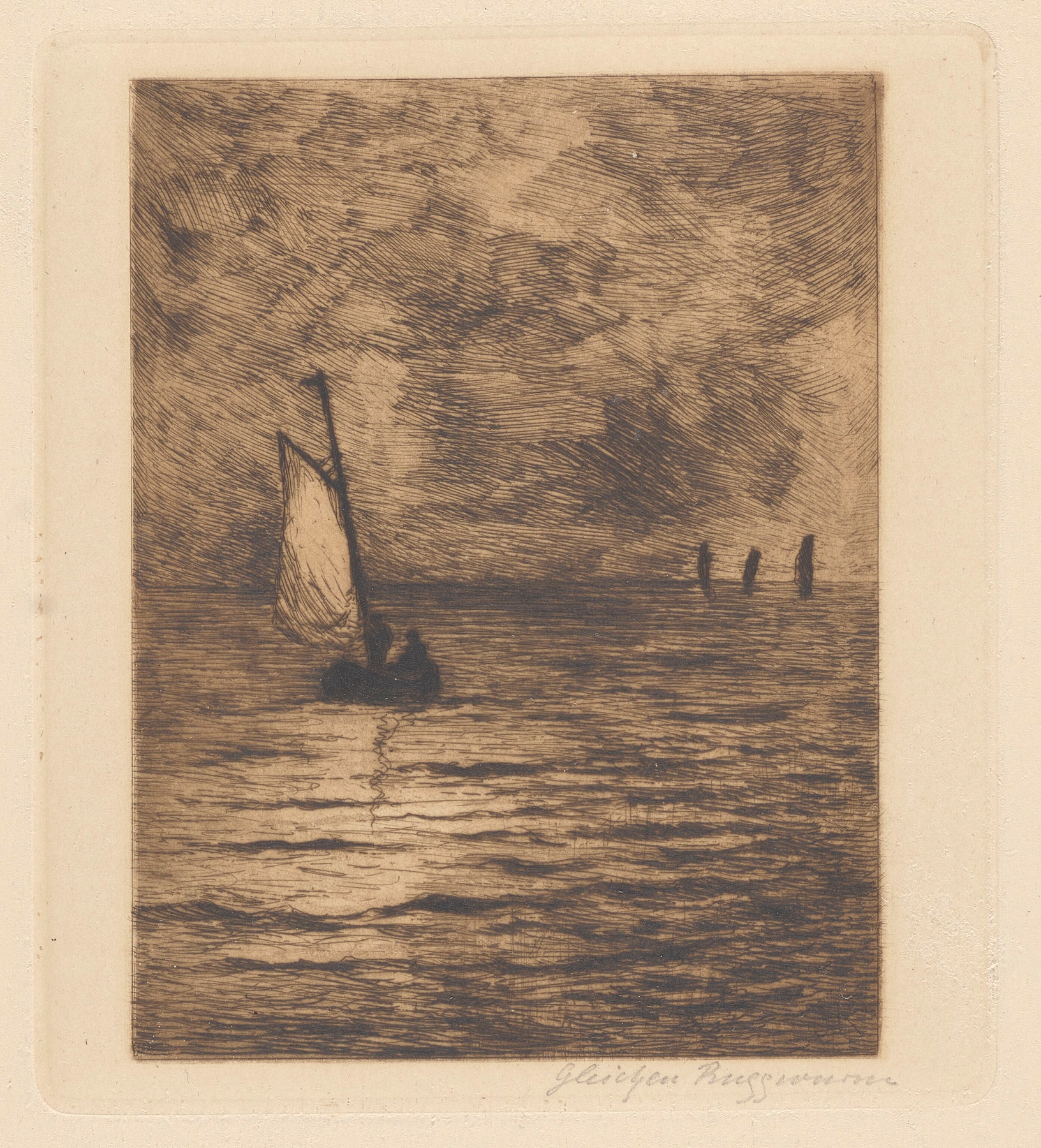 Landscape with a Sail Boat by Heinrich-Ludwig von Gleichen-Russworm, oil painting featuring a sailboat on calm waters.