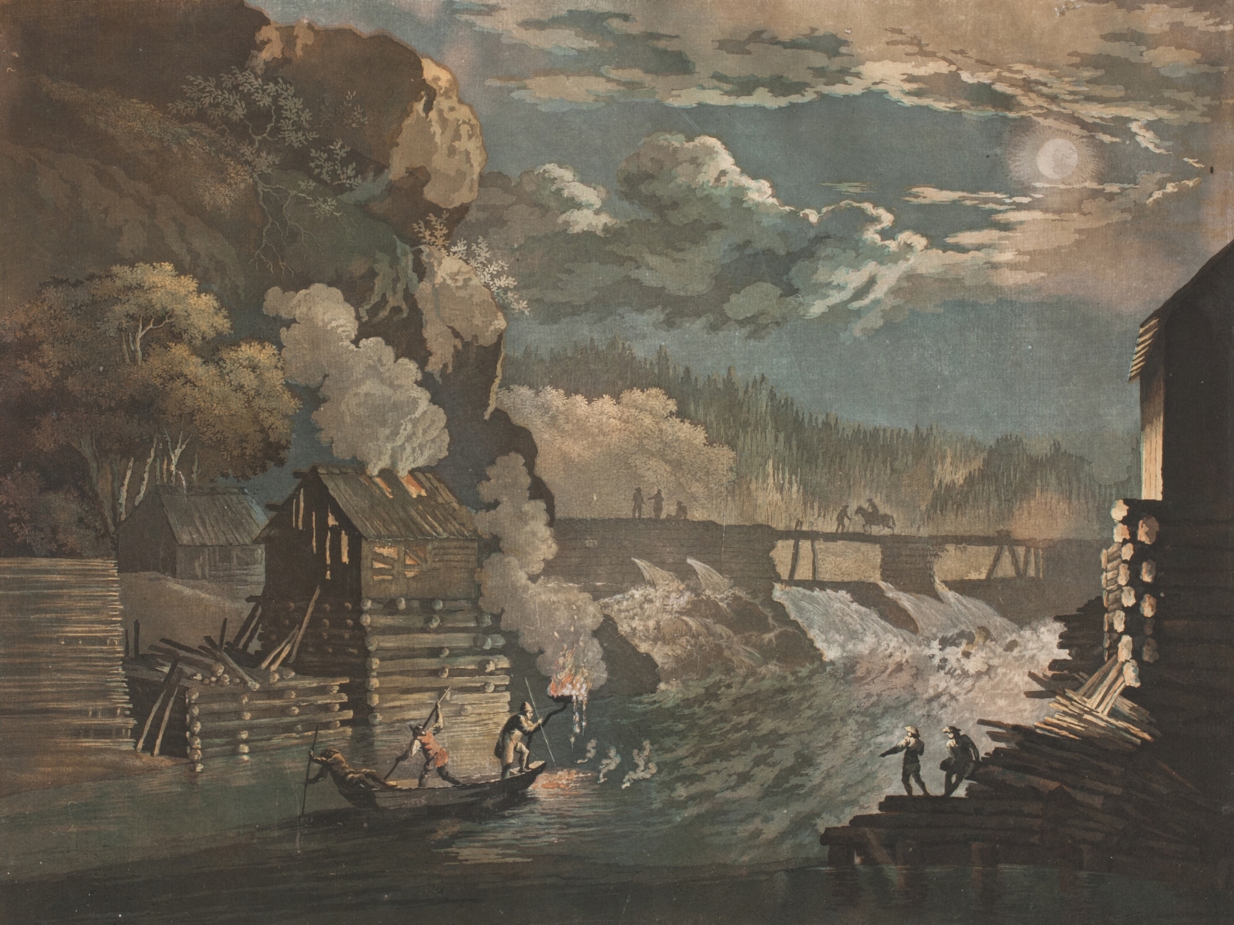 Cascading waterfall in Schaaning Fossen, oil on canvas by Christian Heinrich Grosch