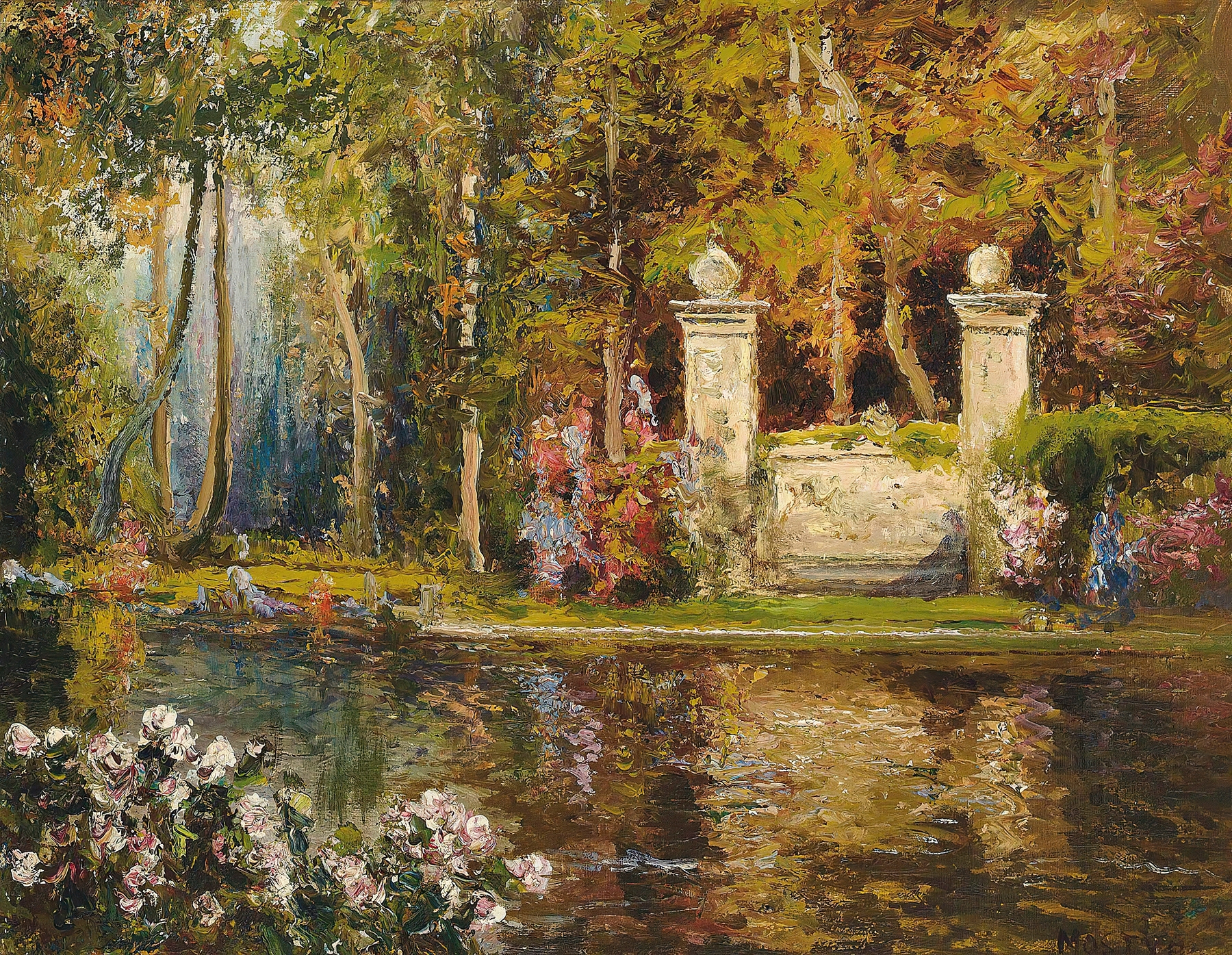 Landscape featuring a tranquil lake with soft light, oil painting by Thomas Edwin Mostyn