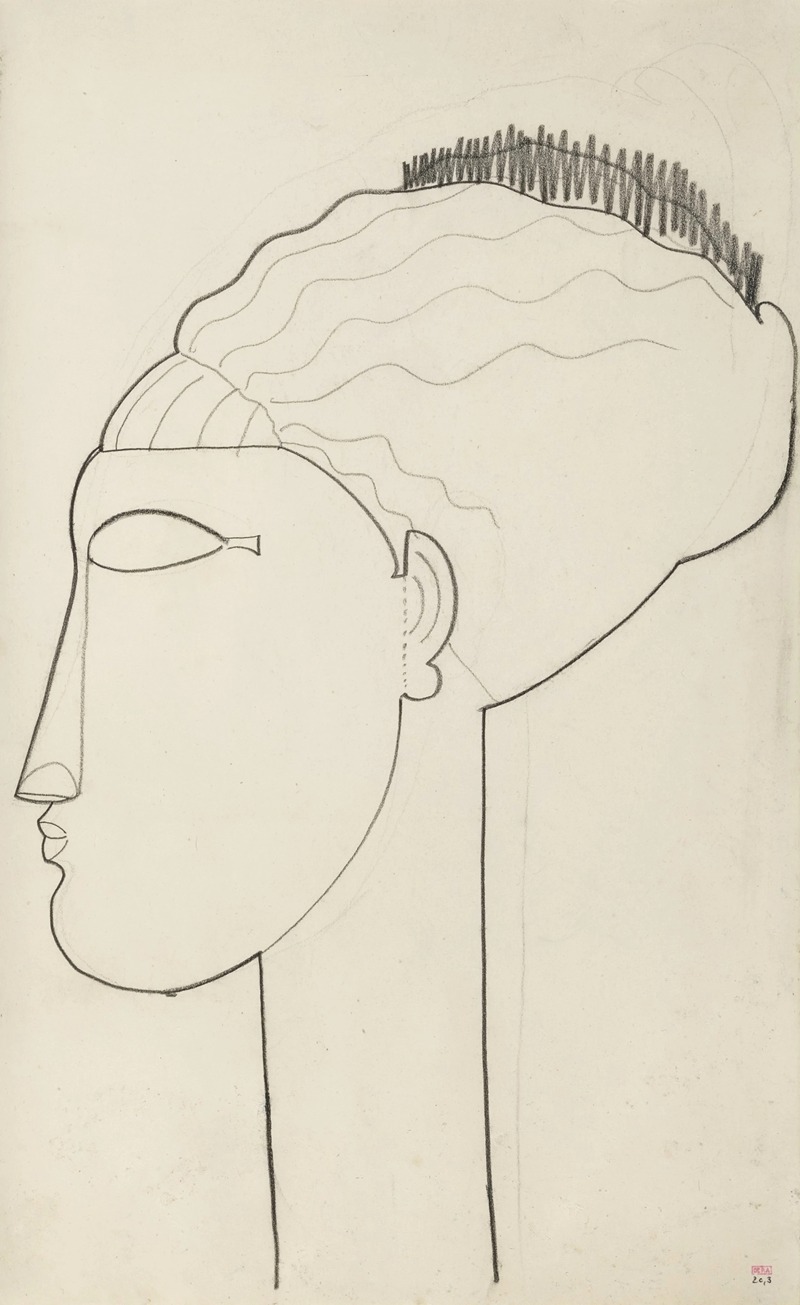 Amedeo Modigliani's 'Tête profil gauche' features a stylized profile of a face with elongated features.