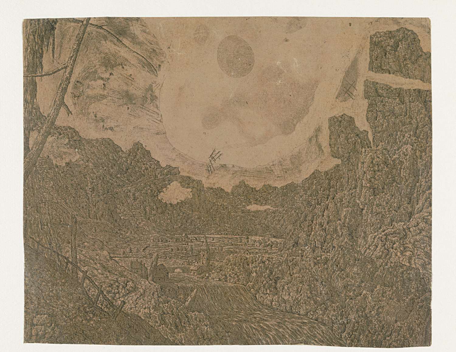 Landscape with a Waterfall, Second Version, by Hercules Segers, public domain