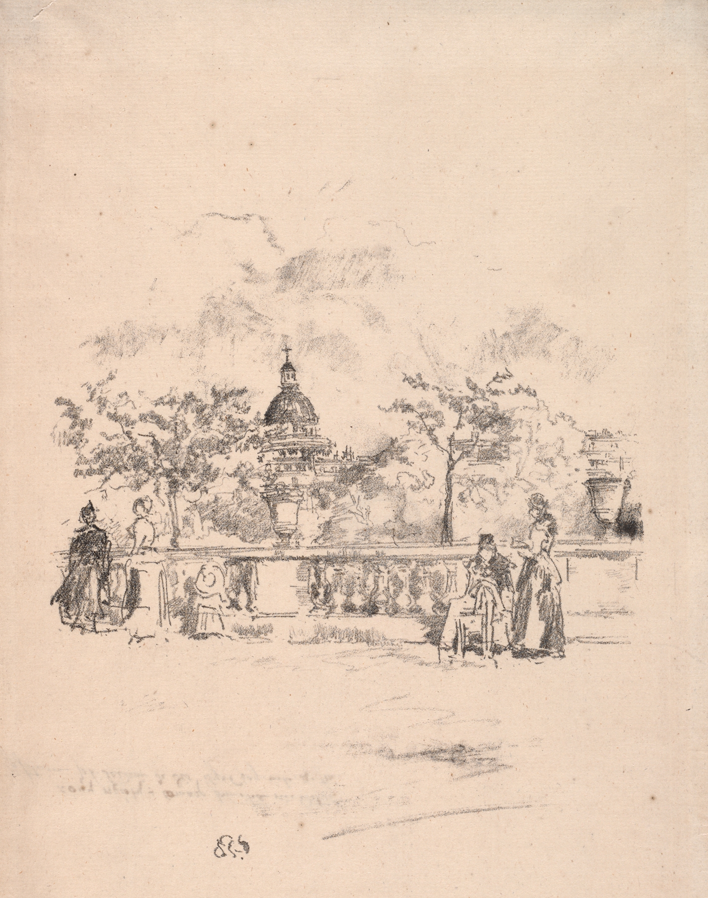 Oil on canvas by James Abbott McNeill Whistler showing a terrace view of the Pantheon.