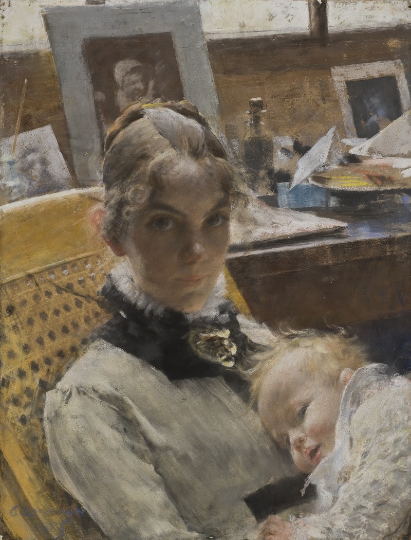 A cozy interior scene featuring a woman and her daughter engaged in a peaceful activity.