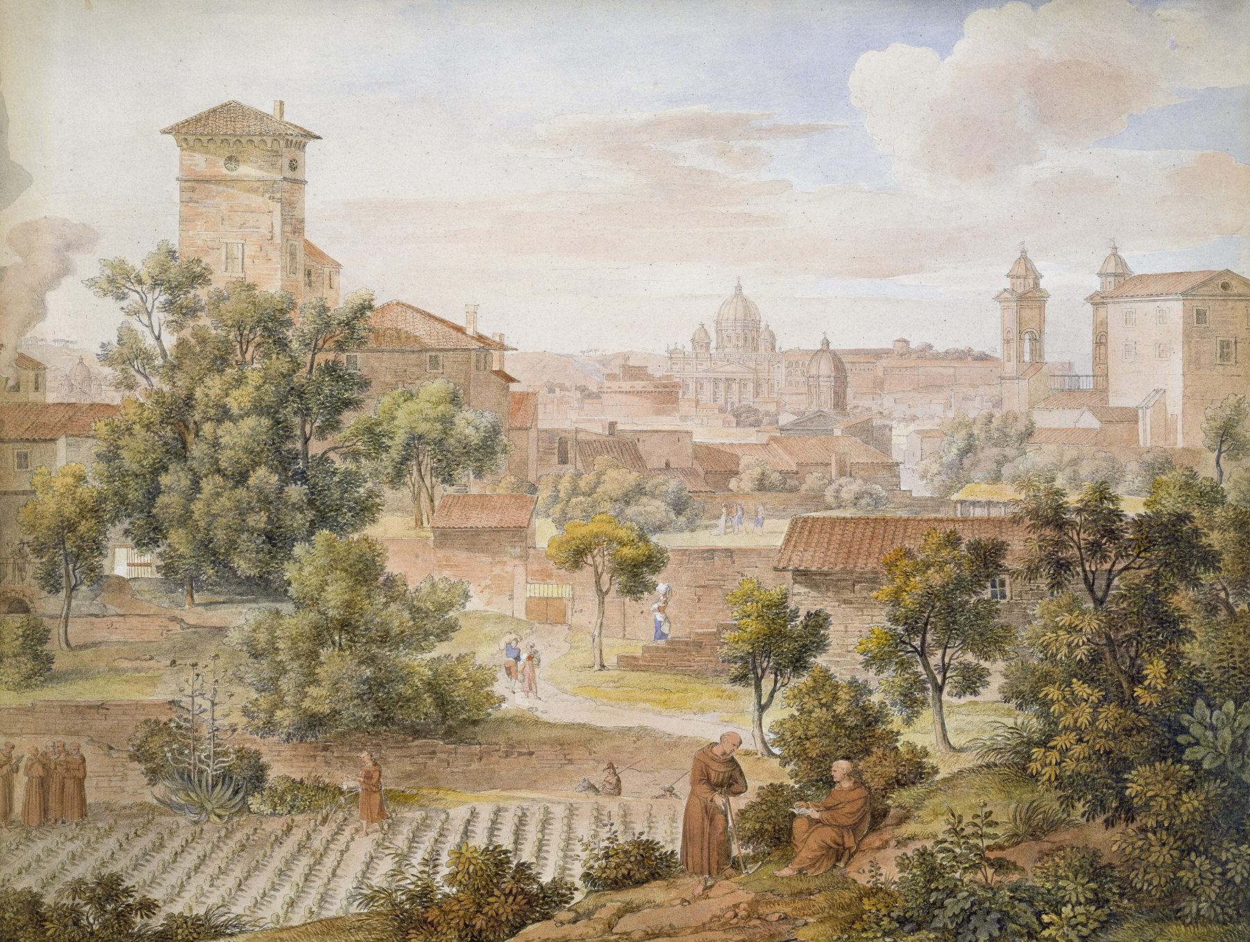 Landscape view of St. Peter's Basilica, oil painting by Joseph Anton Koch