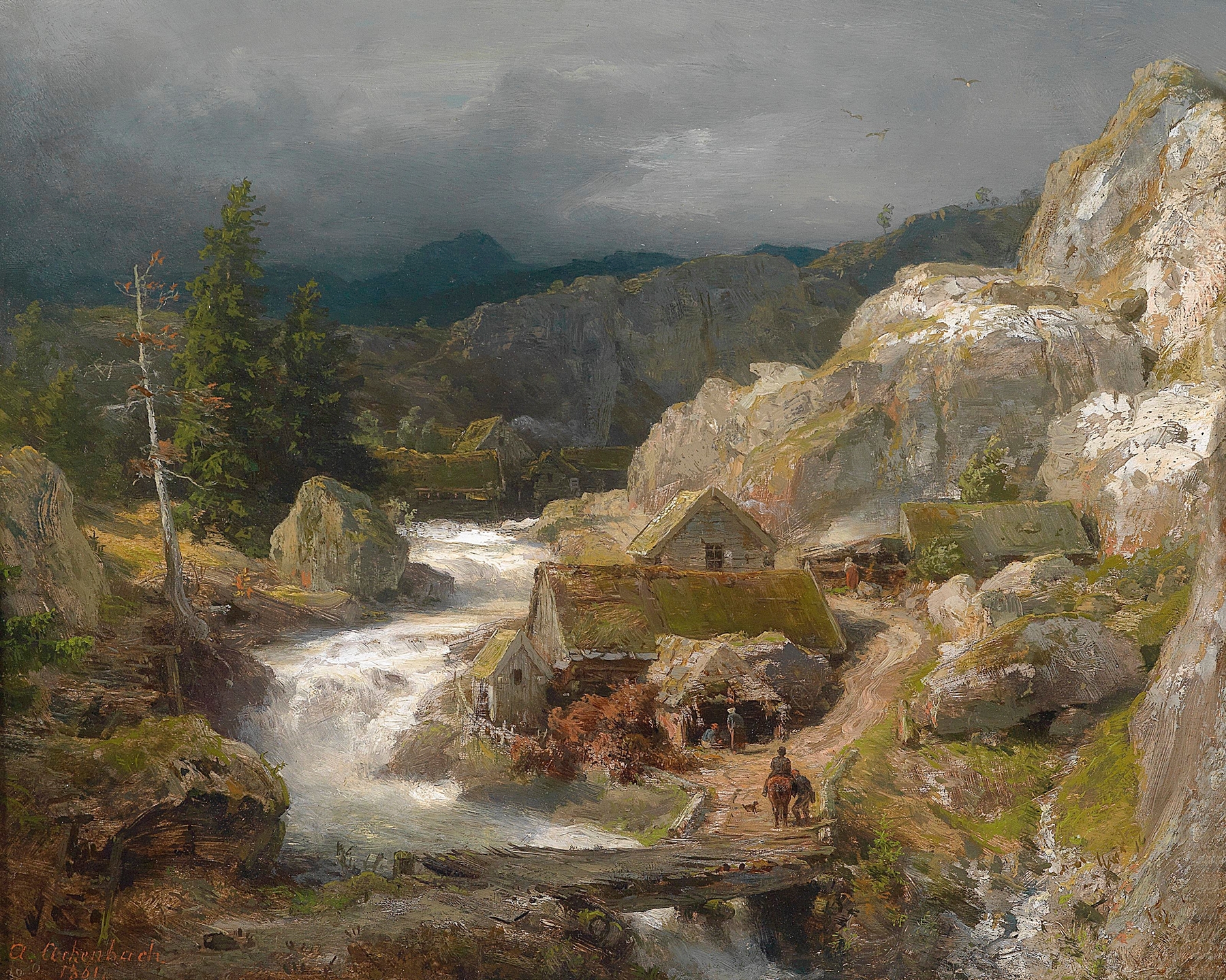 Mühle am Gebirgsbach, by Andreas Achenbach, public domain