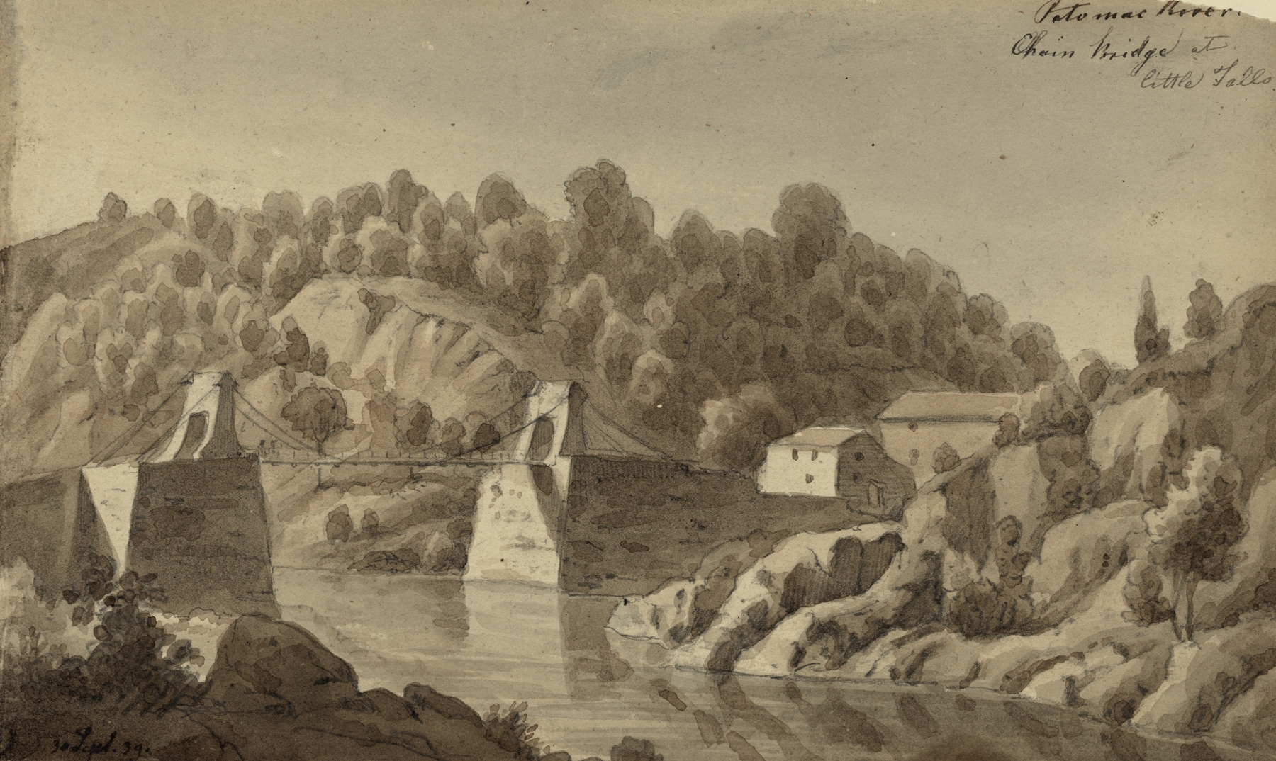 Oil on canvas by Augustus Köllner depicting Potomac River and Chain Bridge