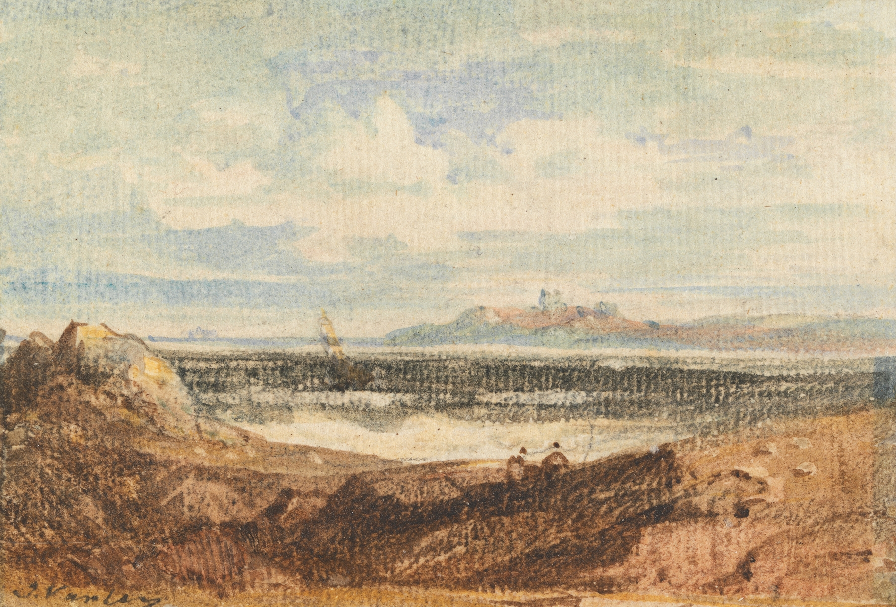 Rugged coastline and cliffs by John Varley, oil painting