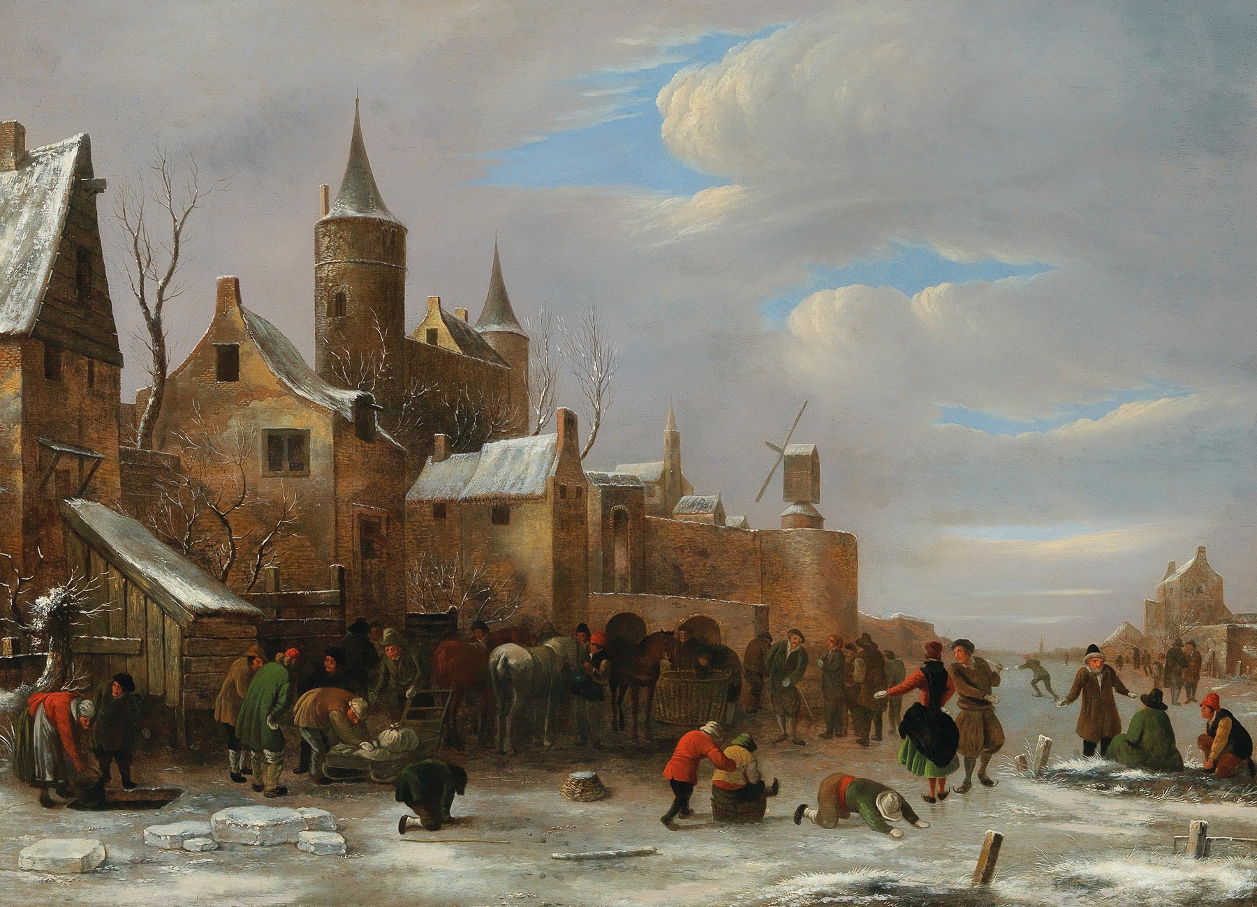 A merry company on a frozen river, oil painting by Nicolaes Molenaer